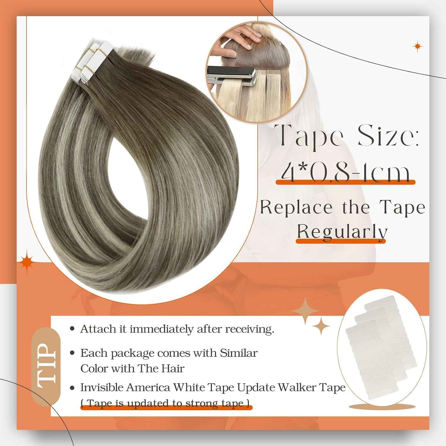 Foto 4 | Extensiones De Cabello Con Cinta Adhesiva Full Shine, Marrón/rubio, 14 Pulgadas, 50 G - Venta Internacional.