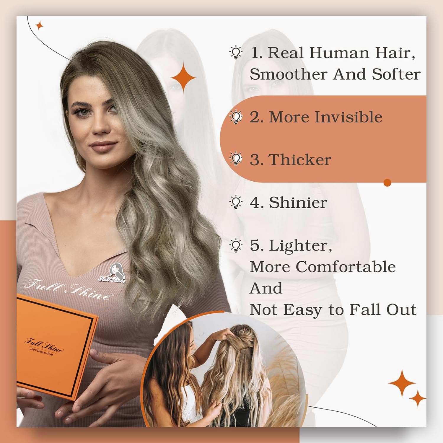 Foto 5 | Extensiones De Cabello Con Cinta Adhesiva Full Shine, Marrón/rubio, 14 Pulgadas, 50 G - Venta Internacional.