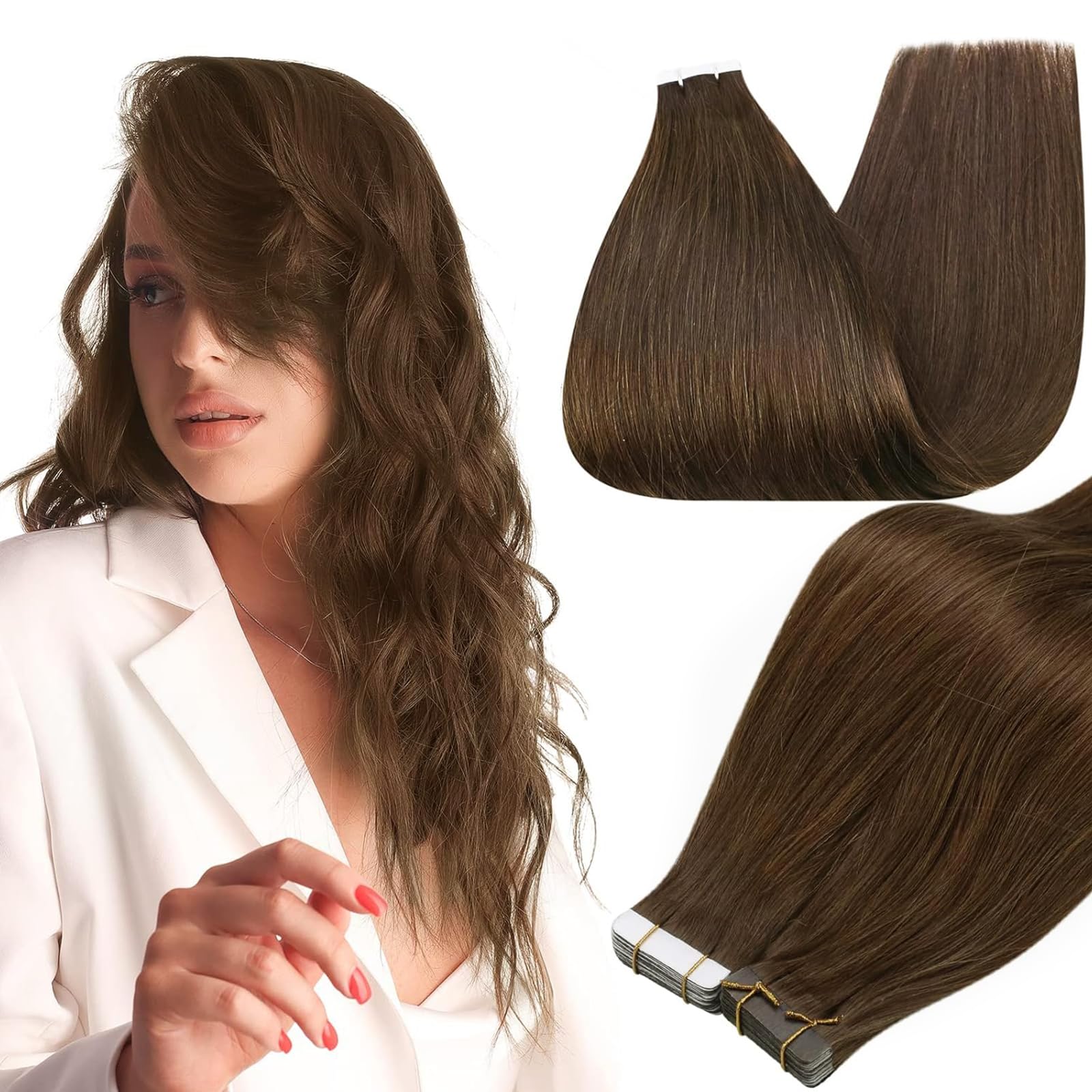 Foto 2 pulgar | Extensiones De Pelo Con Cinta Adhesiva Full Shine, 24 Cm, 50 G, Color 4, Marrón - Venta Internacional.