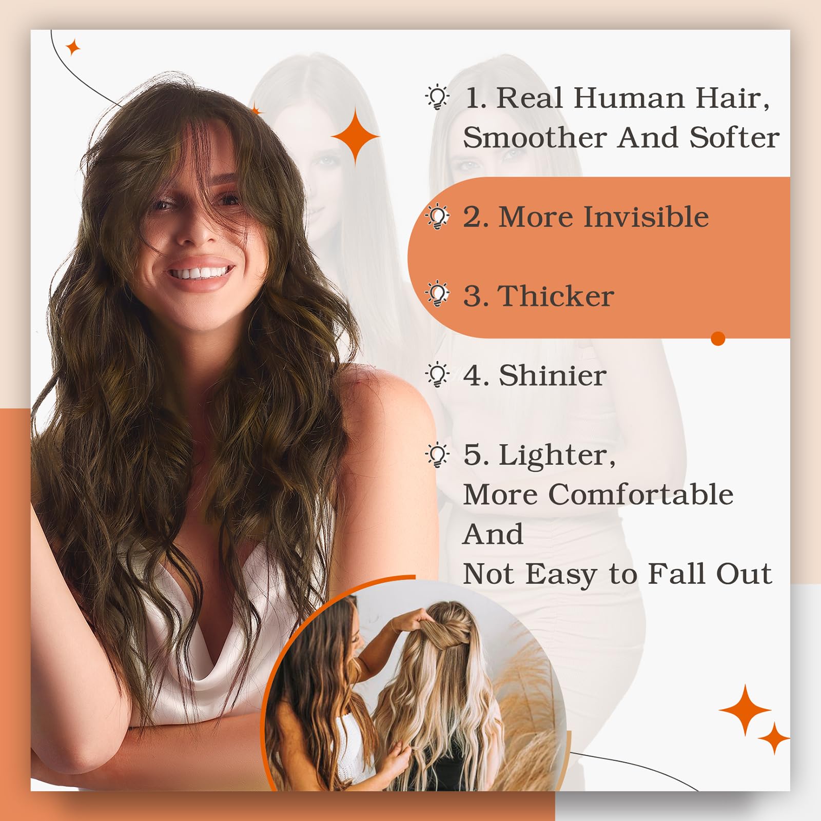 Foto 5 | Extensiones De Pelo Con Cinta Adhesiva Full Shine, 24 Cm, 50 G, Color 4, Marrón - Venta Internacional.
