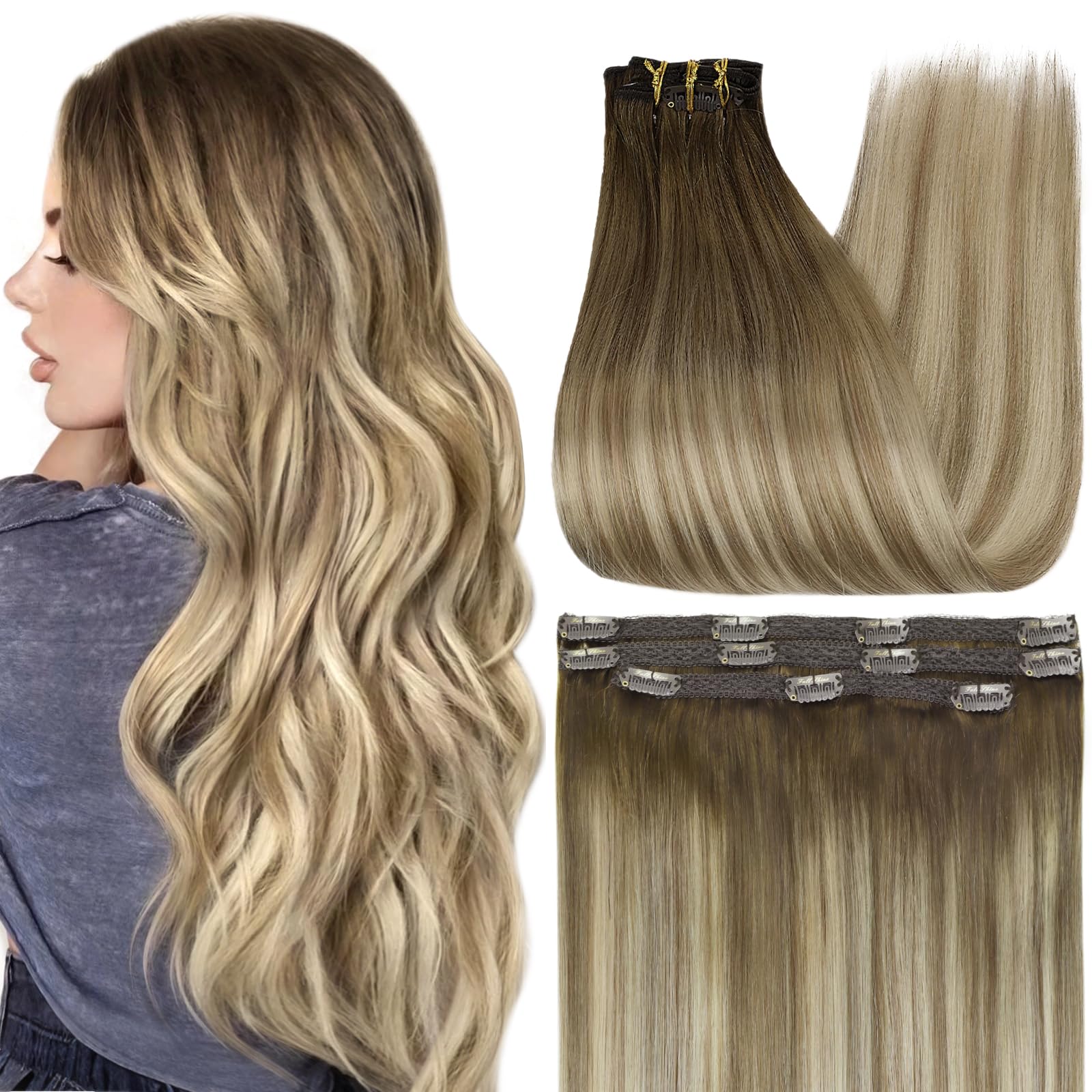 Foto 2 pulgar | Extensiones De Pelo Con Clip Full Shine, 40 Cm, Marrón Degradado, Marrón Ceniza - Venta Internacional.