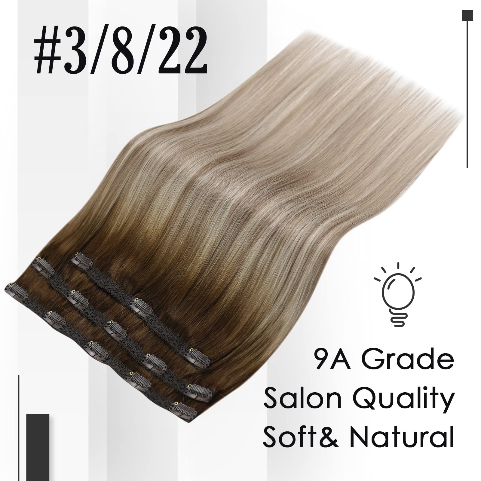 Foto 3 pulgar | Extensiones De Pelo Con Clip Full Shine, 40 Cm, Marrón Degradado, Marrón Ceniza - Venta Internacional.
