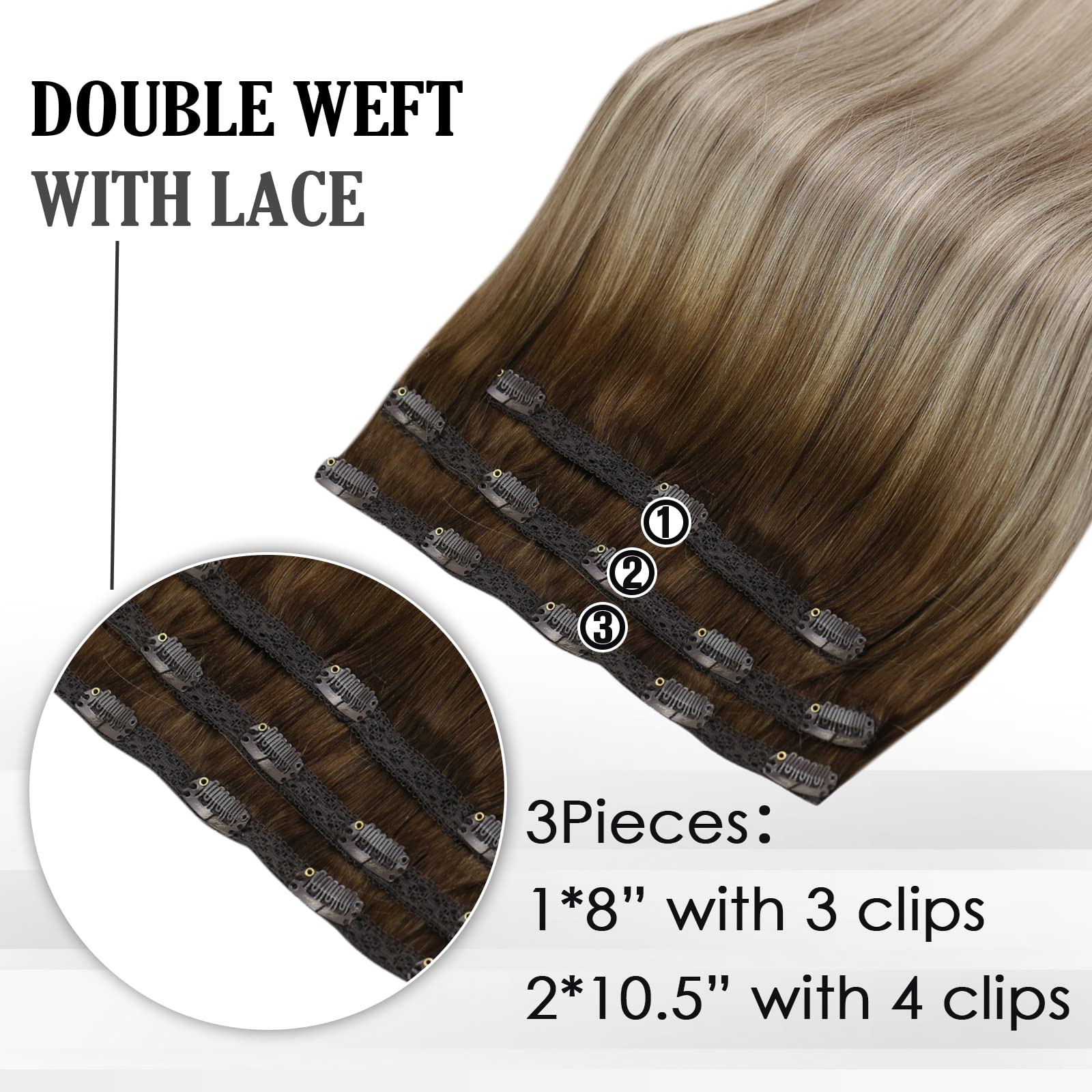 Foto 4 pulgar | Extensiones De Pelo Con Clip Full Shine, 40 Cm, Marrón Degradado, Marrón Ceniza - Venta Internacional.