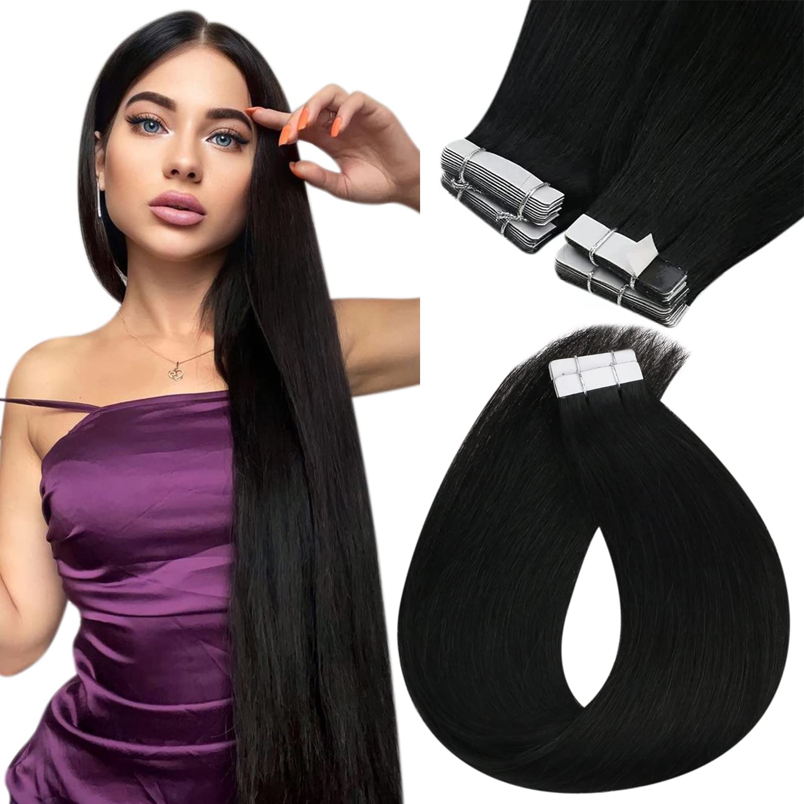 Foto 2 pulgar | Hair Extensions Sunny Hair Tape En Cabello Humano Negro De 26 Pulgadas - Venta Internacional.