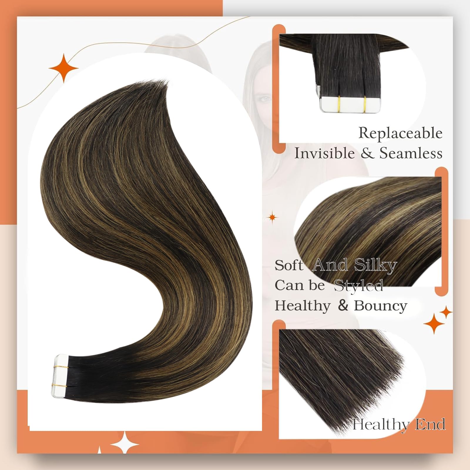 Foto 3 pulgar | Extensiones De Cabello Humano Full Shine Ombre 1b/6/1b Con Cinta Adhesiva - Venta Internacional.
