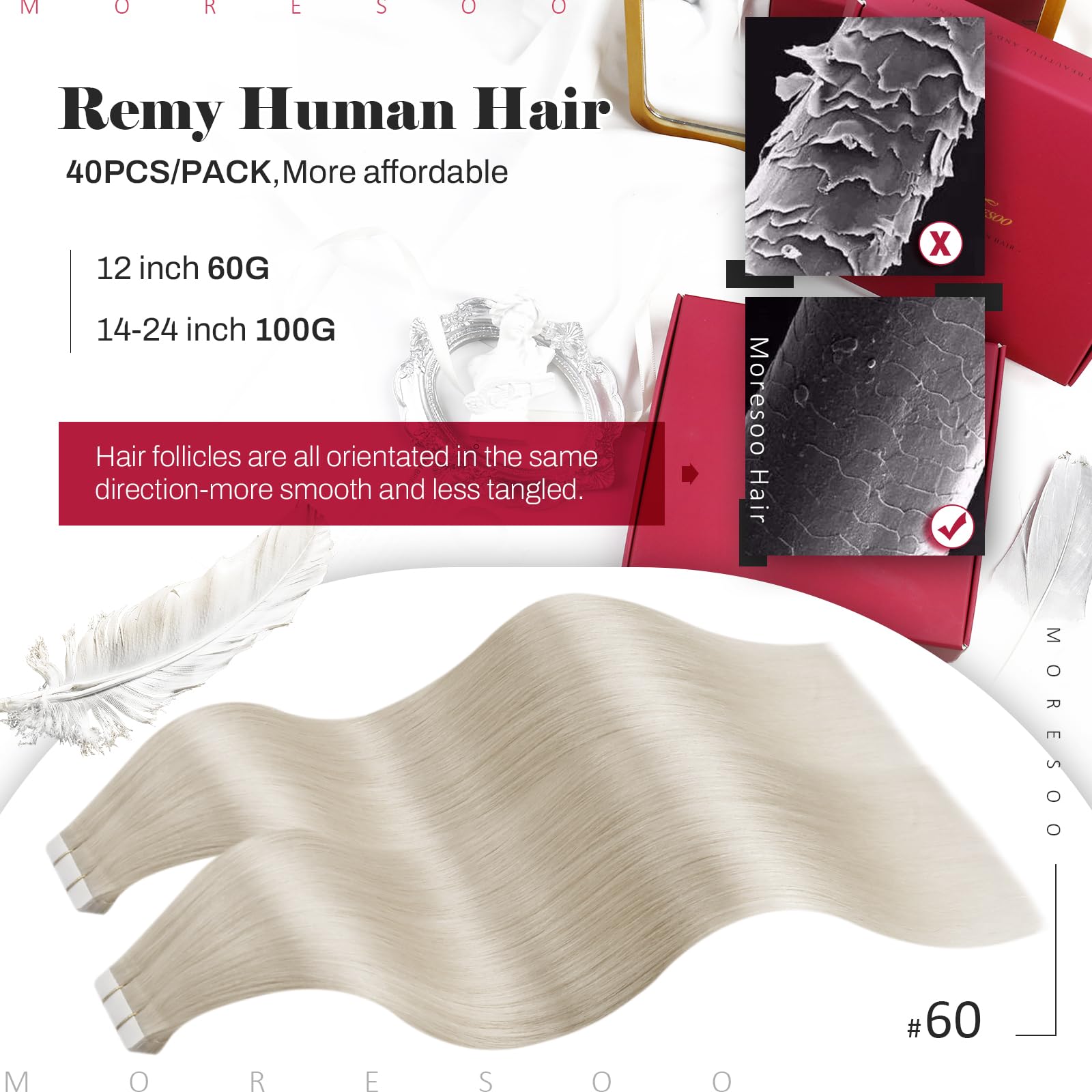 Foto 3 pulgar | Extensiones De Cabello Humano Rubio Moresoo Con Cinta Adhesiva, 14 Pulgadas - Venta Internacional.