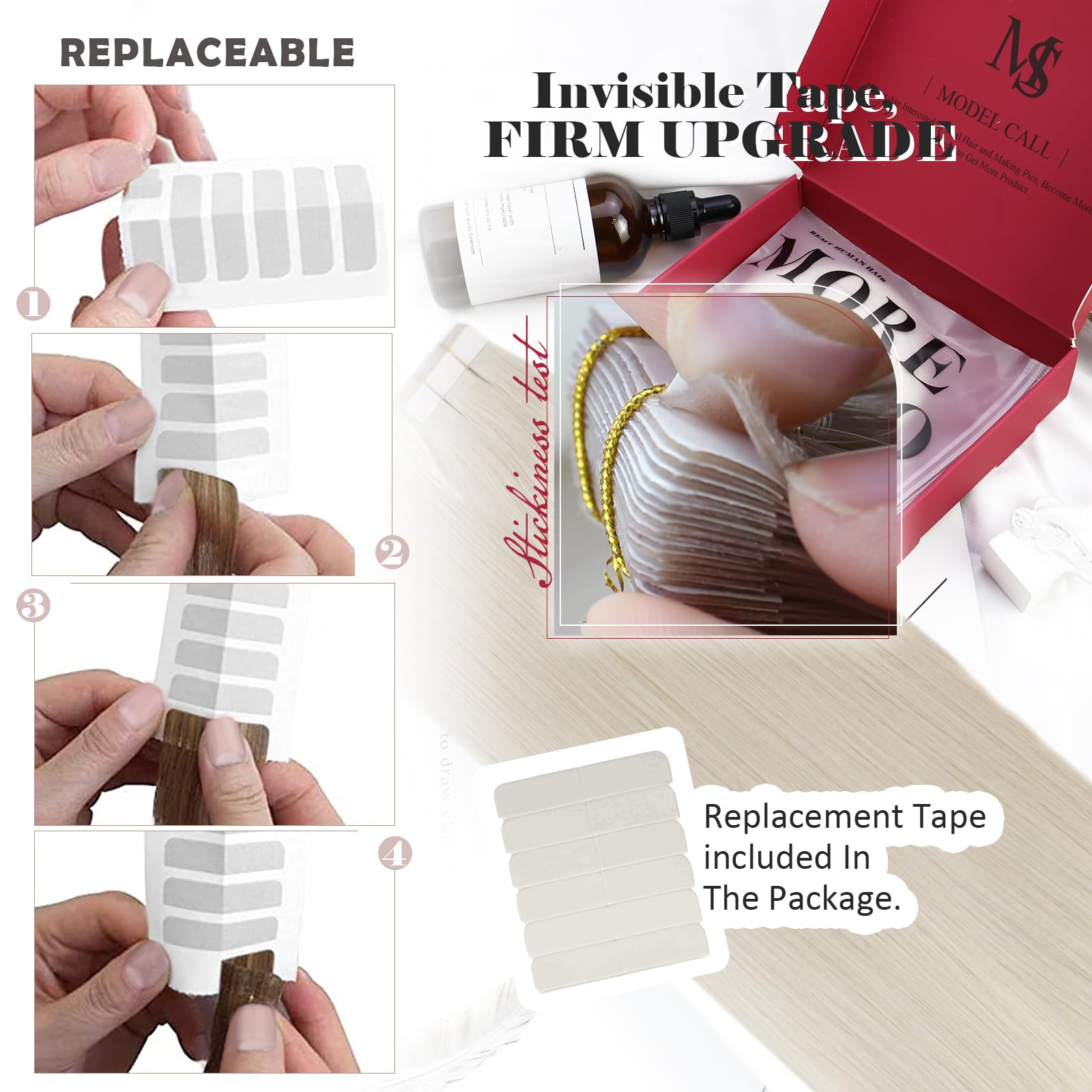 Foto 5 pulgar | Extensiones De Cabello Humano Rubio Moresoo Con Cinta Adhesiva, 14 Pulgadas - Venta Internacional.