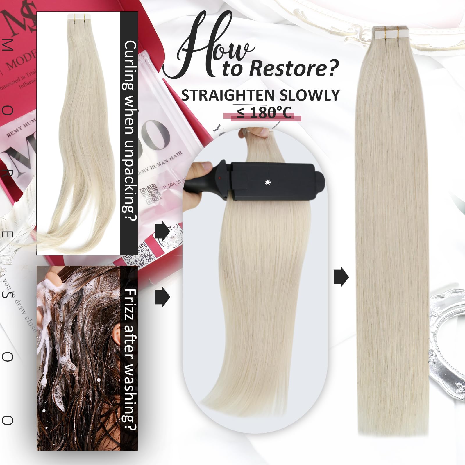 Foto 5 | Extensiones De Cabello Humano Rubio Moresoo Con Cinta Adhesiva, 14 Pulgadas - Venta Internacional.