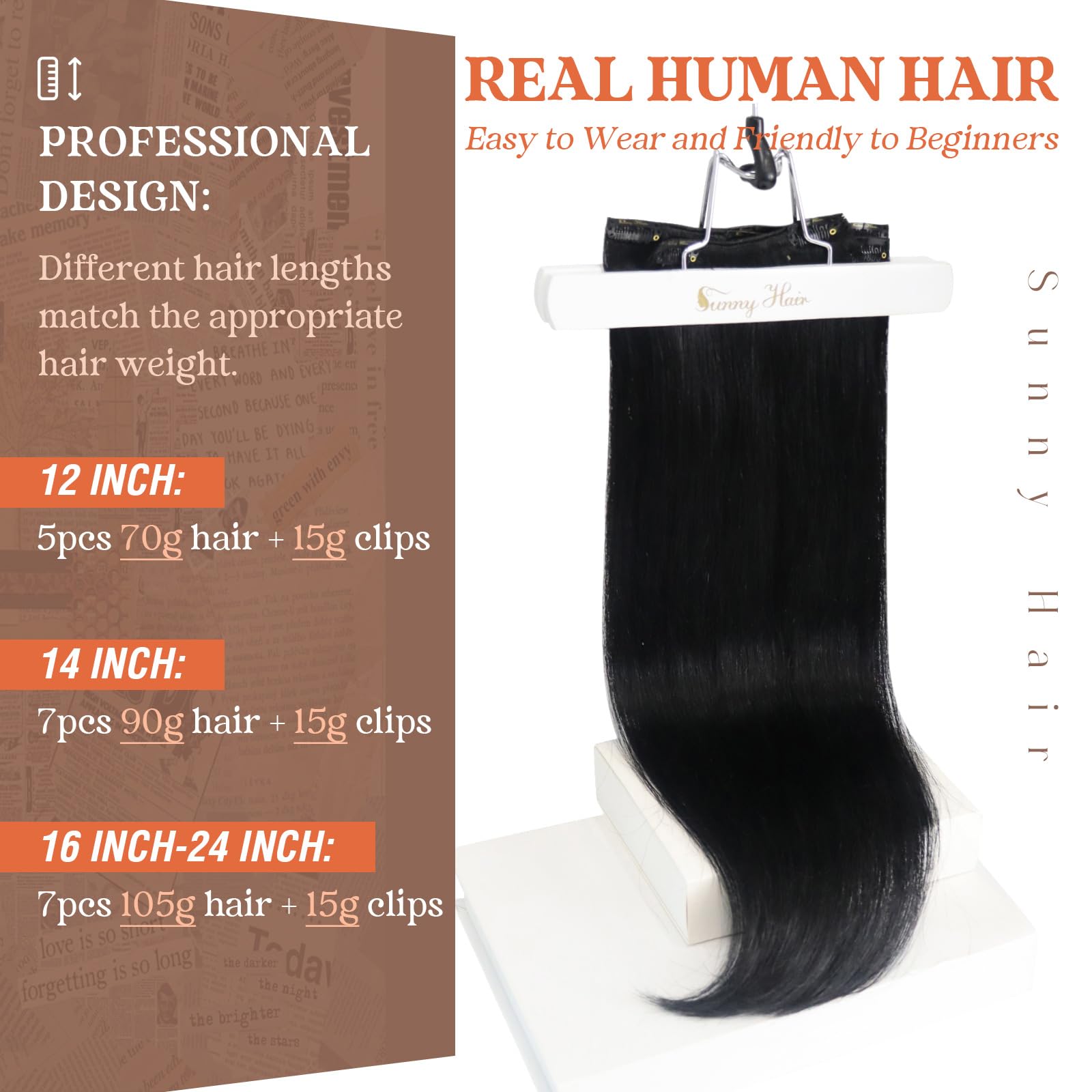 Foto 3 pulgar | Extensiones De Cabello Sunny Hair Pinza En Cabello Humano Liso De 30 Cm - Venta Internacional.