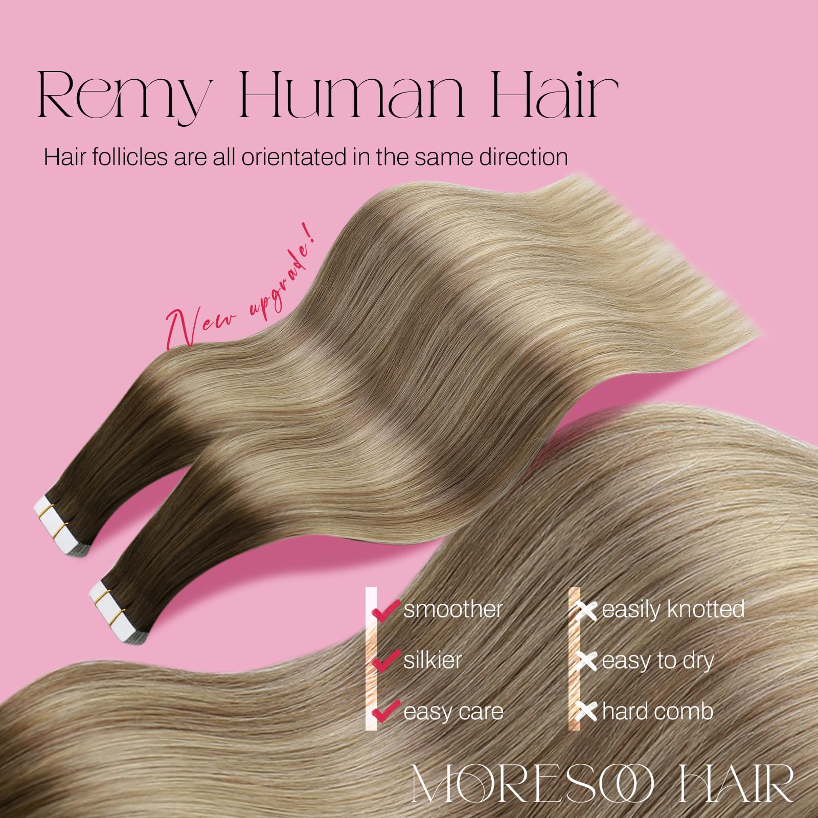 Foto 2 | Extensiones De Cabello Con Cinta Adhesiva Moresoo Balayage Marrón/castaño Claro - Venta Internacional.