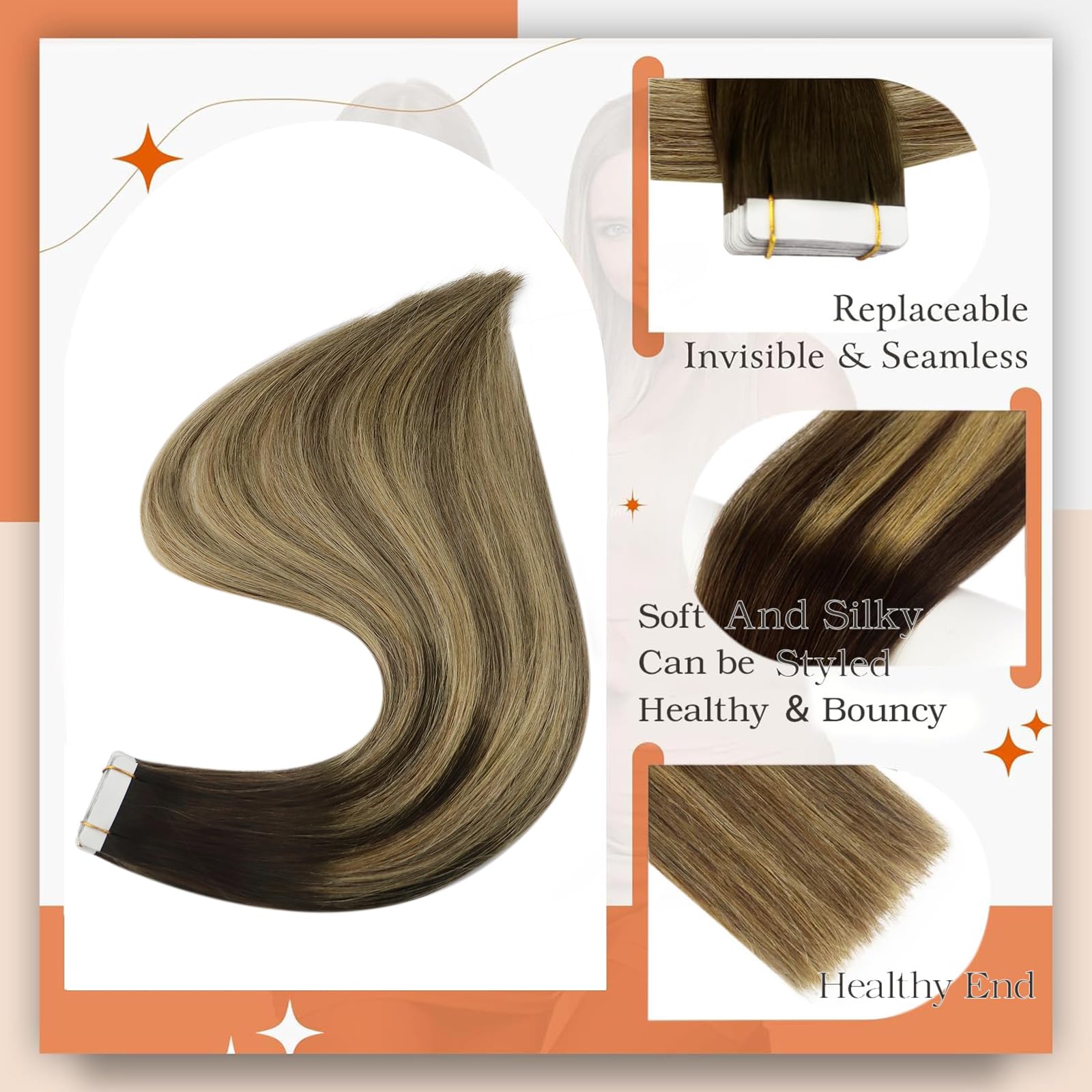 Foto 3 pulgar | Extensiones De Cabello Con Cinta Adhesiva Full Shine Color 2, Marrón A 8 Ceniza - Venta Internacional.