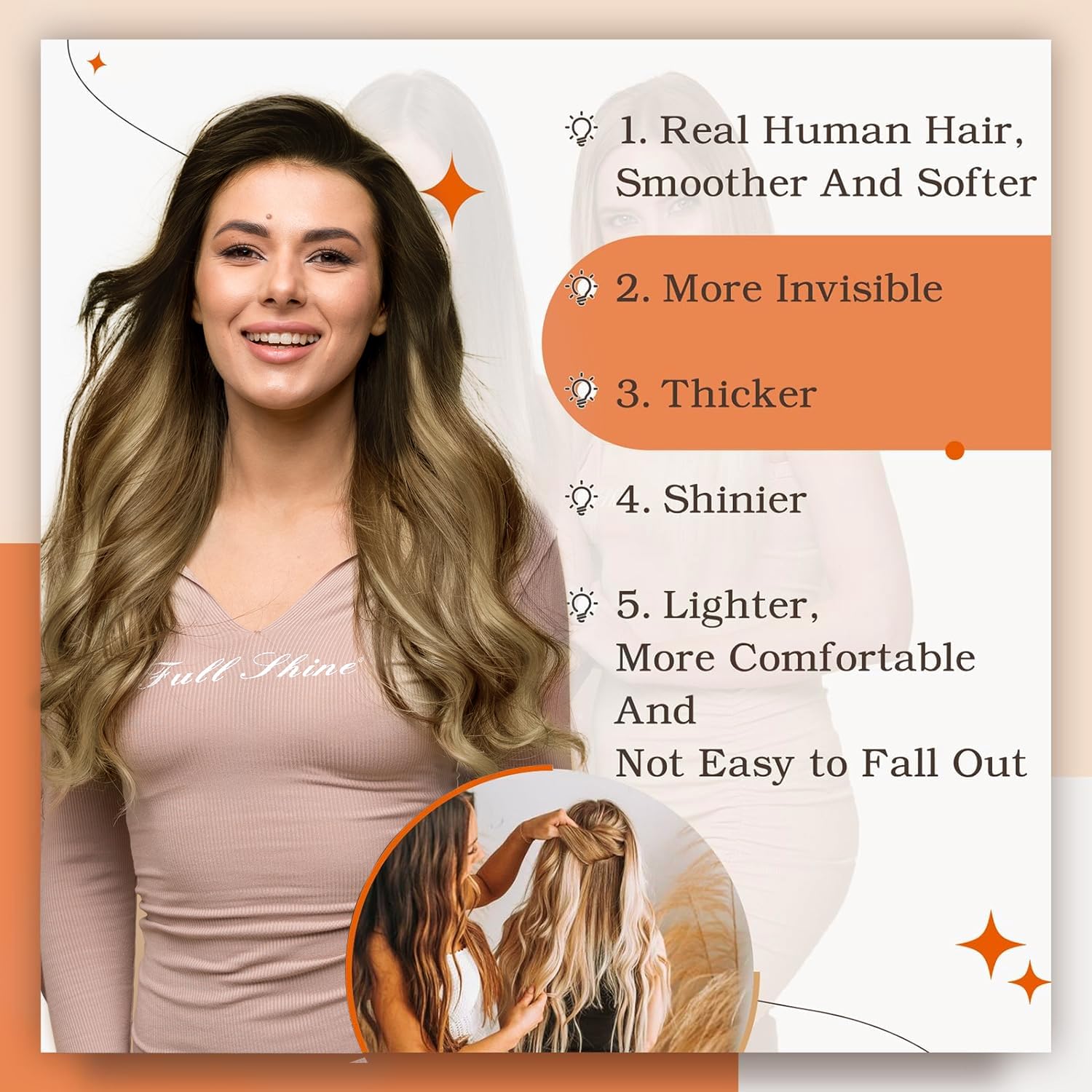 Foto 6 pulgar | Extensiones De Cabello Con Cinta Adhesiva Full Shine Color 2, Marrón A 8 Ceniza - Venta Internacional.