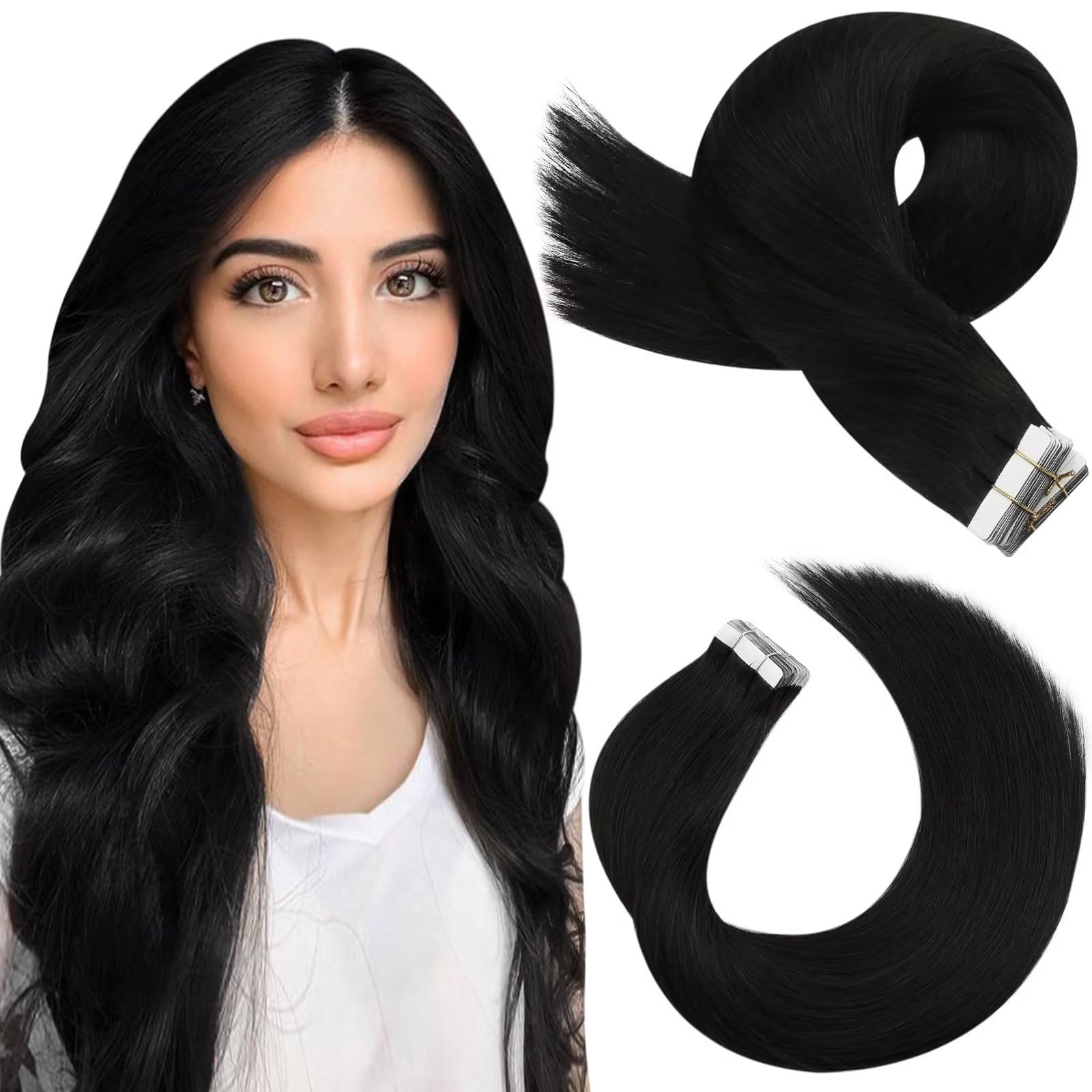 Foto 2 pulgar | Extensiones De Cabello Humano Negro Moresoo Con Cinta Adhesiva, 60 Cm, 50 G - Venta Internacional.