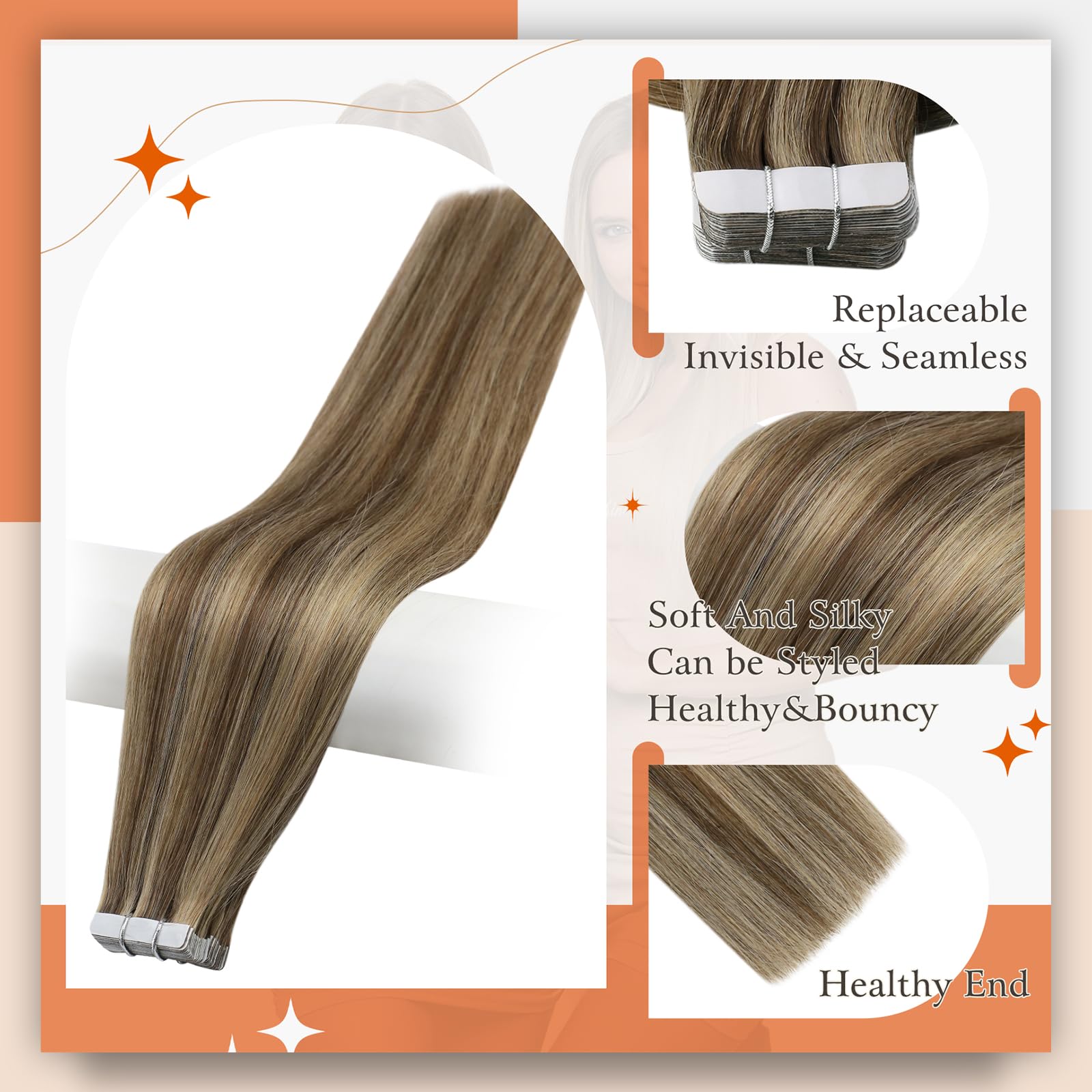 Foto 3 pulgar | Extensiones De Pelo Con Cinta Adhesiva Full Shine, 40 Cm, 50 G, Color 4/27 - Venta Internacional.