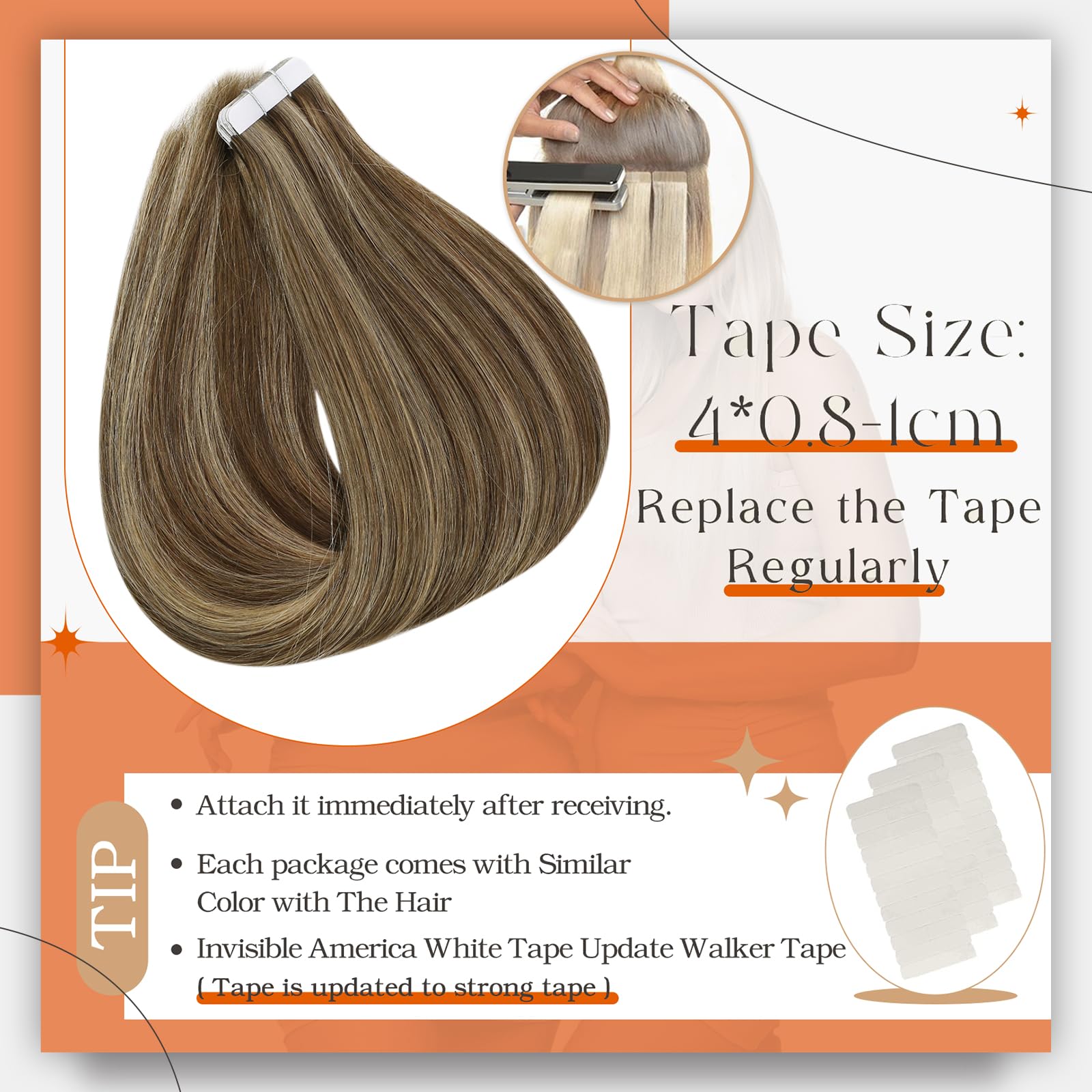 Foto 5 pulgar | Extensiones De Pelo Con Cinta Adhesiva Full Shine, 40 Cm, 50 G, Color 4/27 - Venta Internacional.