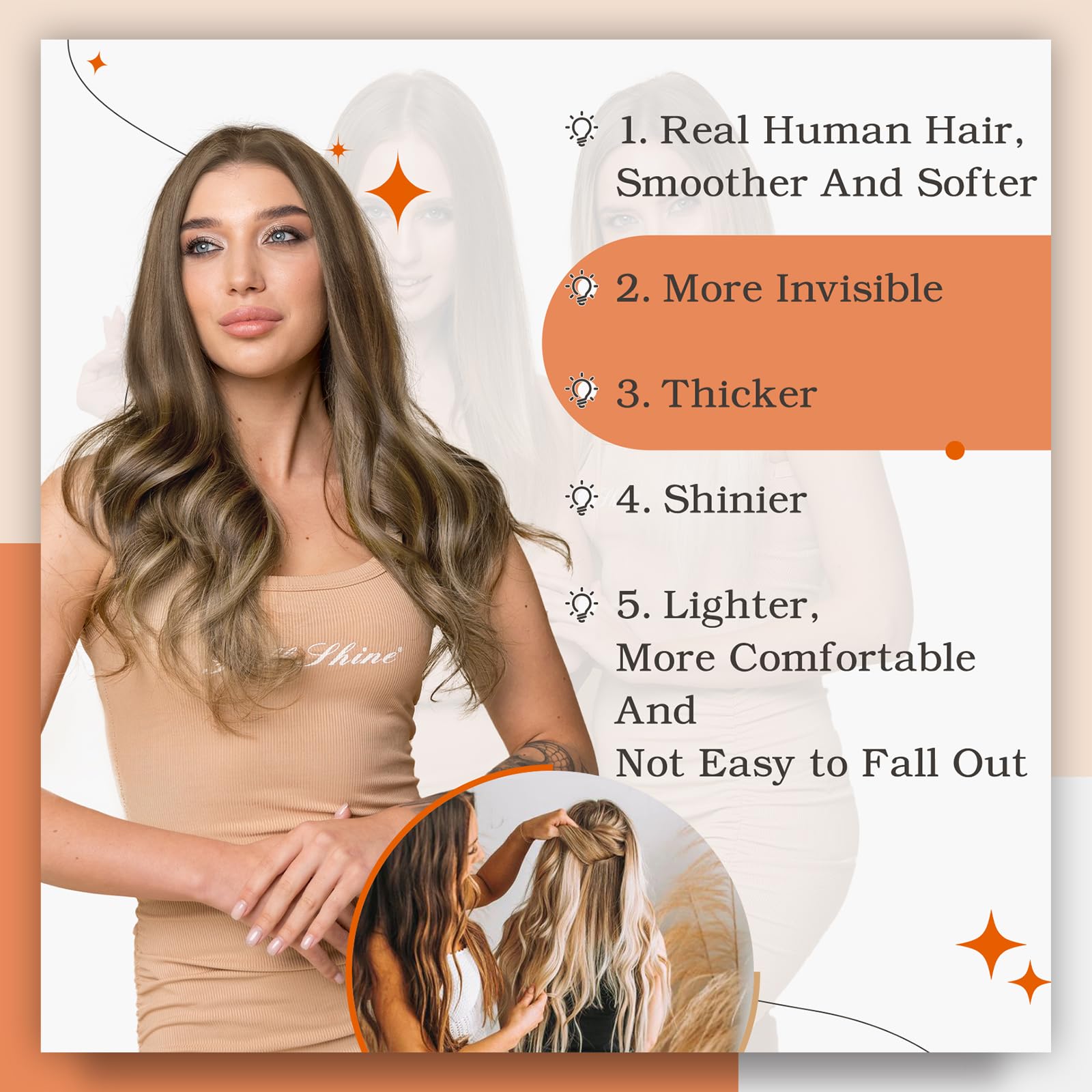Foto 6 pulgar | Extensiones De Pelo Con Cinta Adhesiva Full Shine, 40 Cm, 50 G, Color 4/27 - Venta Internacional.