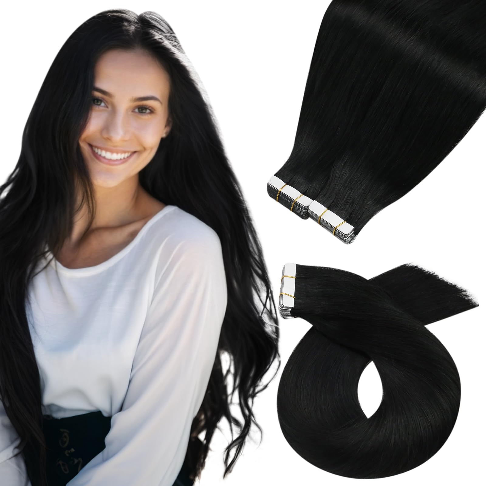 Foto 2 pulgar | Extensiones De Cabello Humano Negro Moresoo Con Cinta Adhesiva, 14 Pulgadas, 40 Unidades - Venta Internacional.