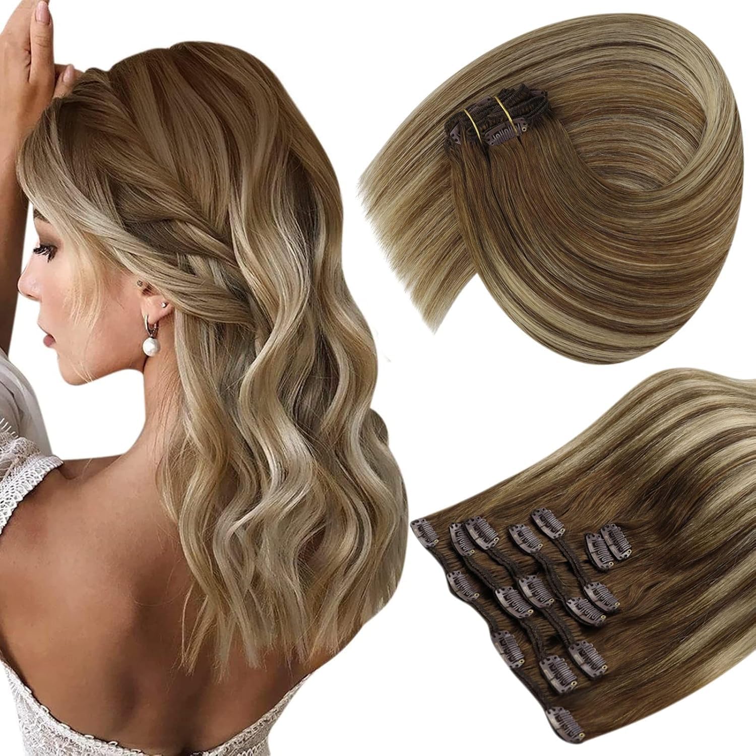 Foto 2 pulgar | Extensiones De Cabello Con Clip, Cabello Humano Liso, Cabello Liso, 14 Pulgadas - Venta Internacional.