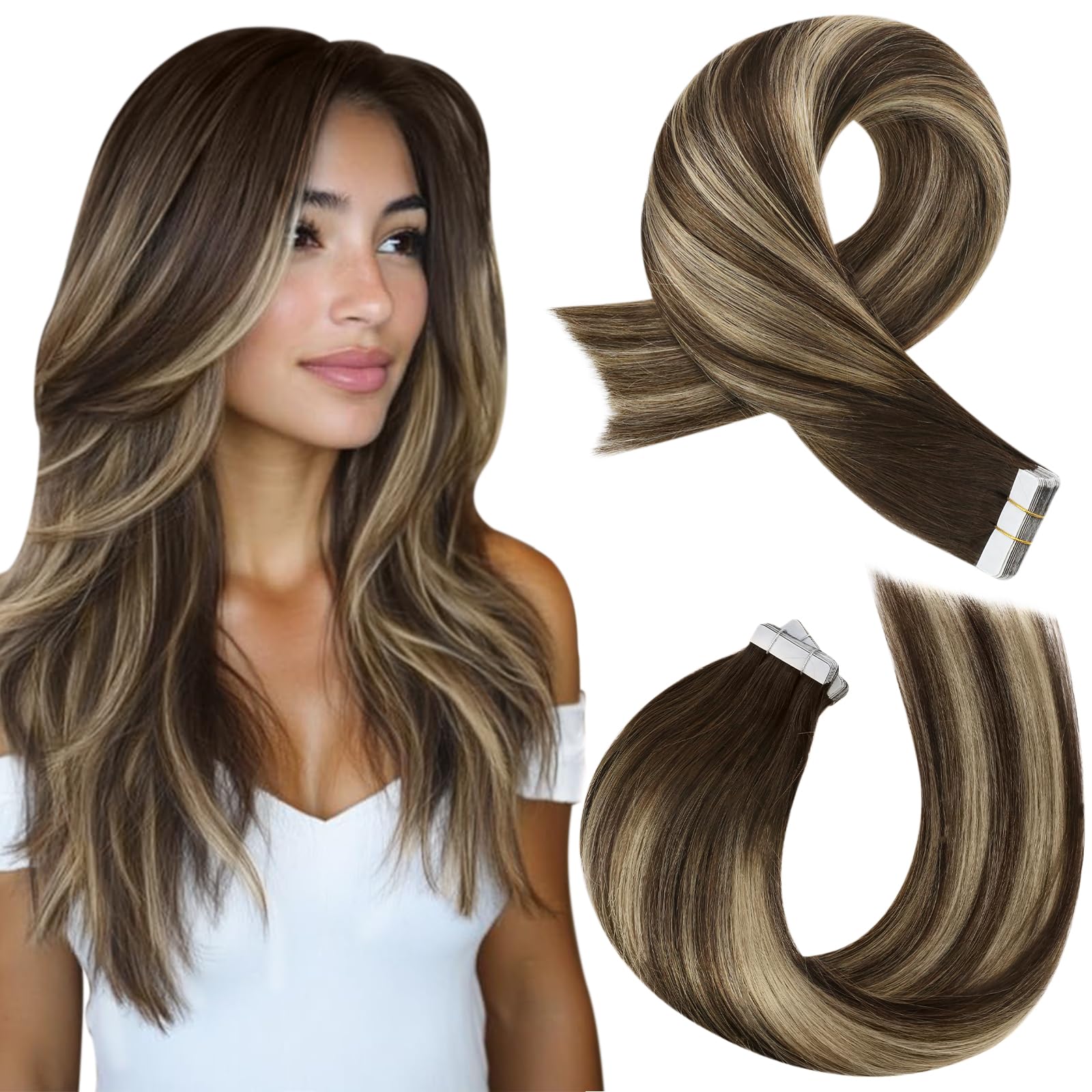 Foto 1 | Extensiones De Cabello Con Cinta Adhesiva Moresoo De Marrón Oscuro A Rubio Caramelo - Venta Internacional.