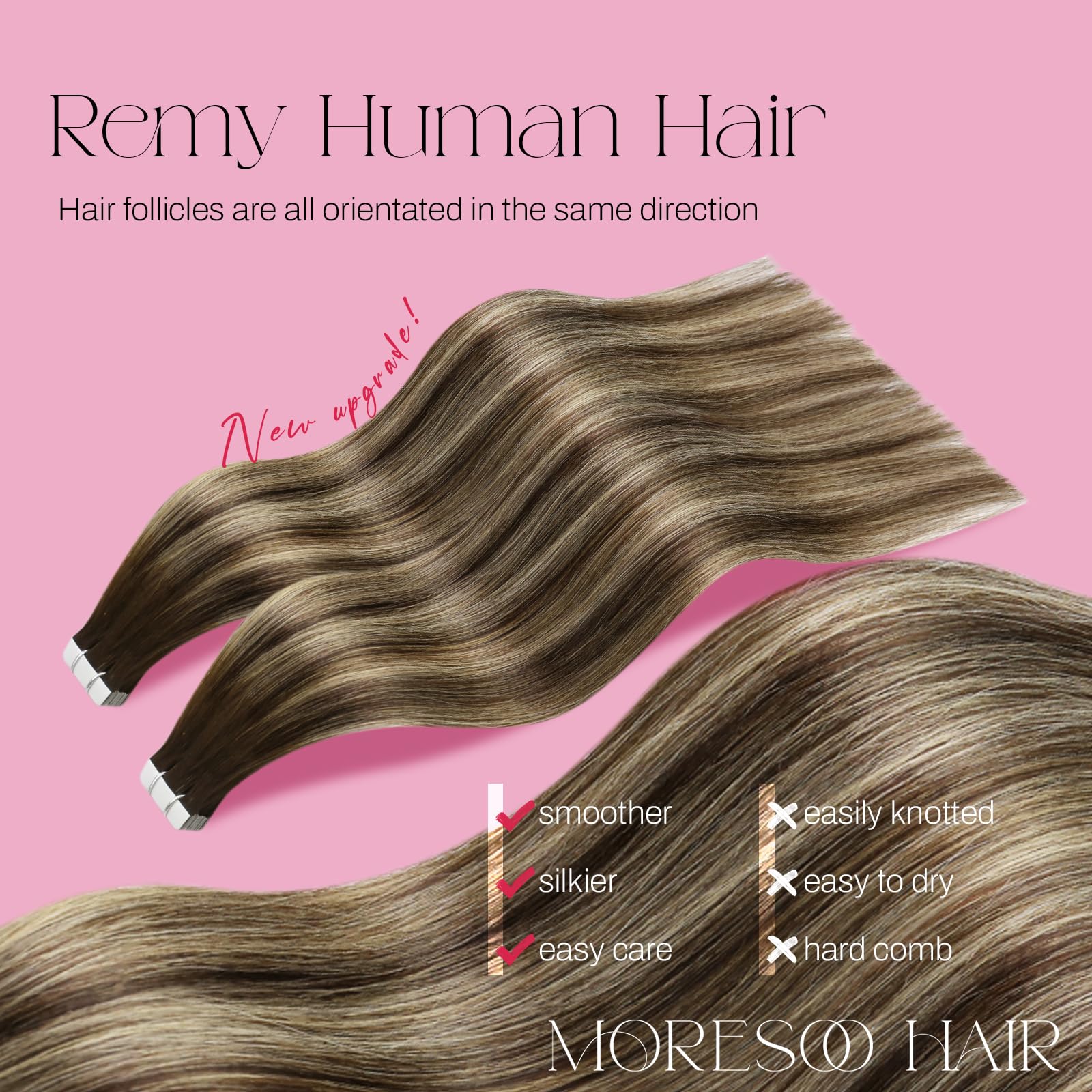 Foto 2 | Extensiones De Cabello Con Cinta Adhesiva Moresoo De Marrón Oscuro A Rubio Caramelo - Venta Internacional.