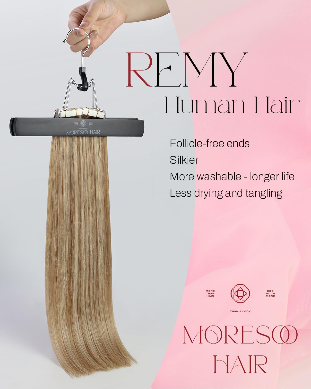 Foto 2 | Extensiones De Cabello Moresoo Con Cinta Adhesiva Para Cabello Humano, 40 Cm, 20 Unidades, 50 G - Venta Internacional.