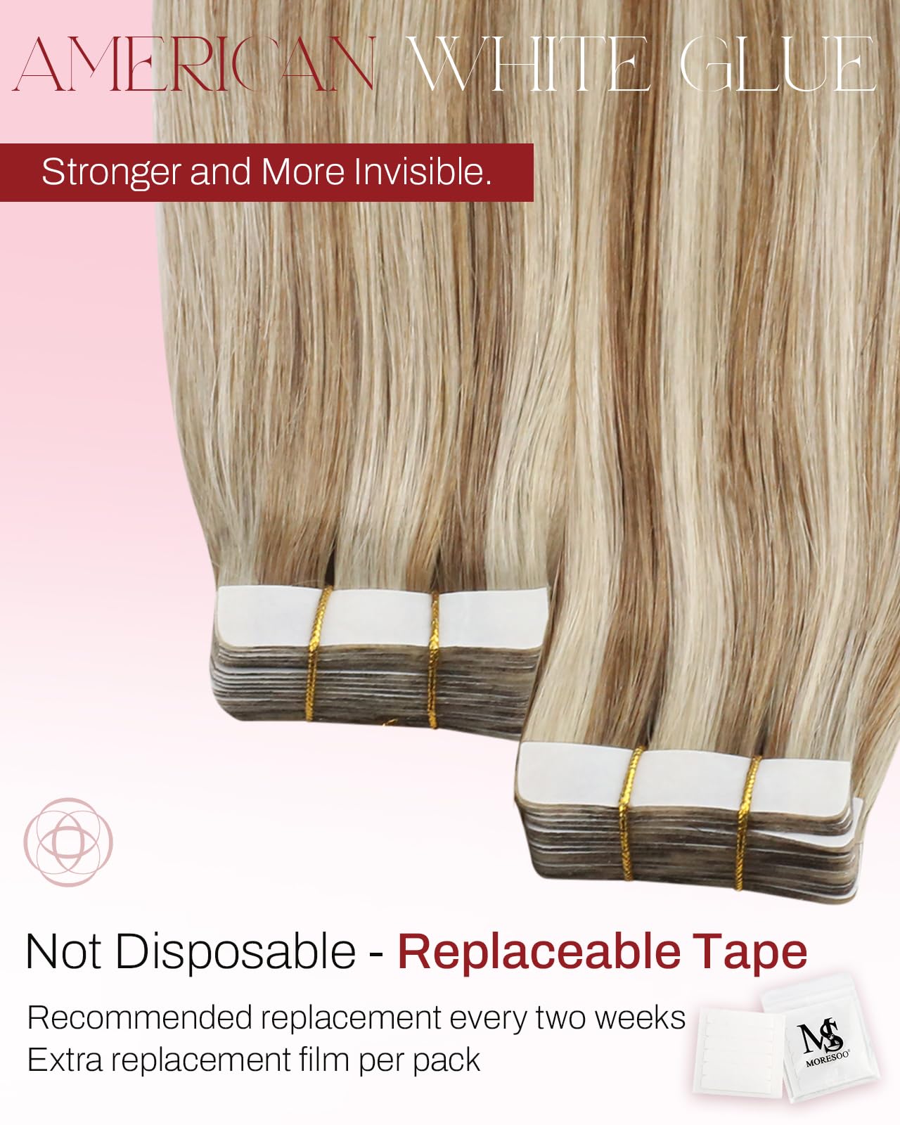 Foto 3 | Extensiones De Cabello Moresoo Con Cinta Adhesiva Para Cabello Humano, 40 Cm, 20 Unidades, 50 G - Venta Internacional.