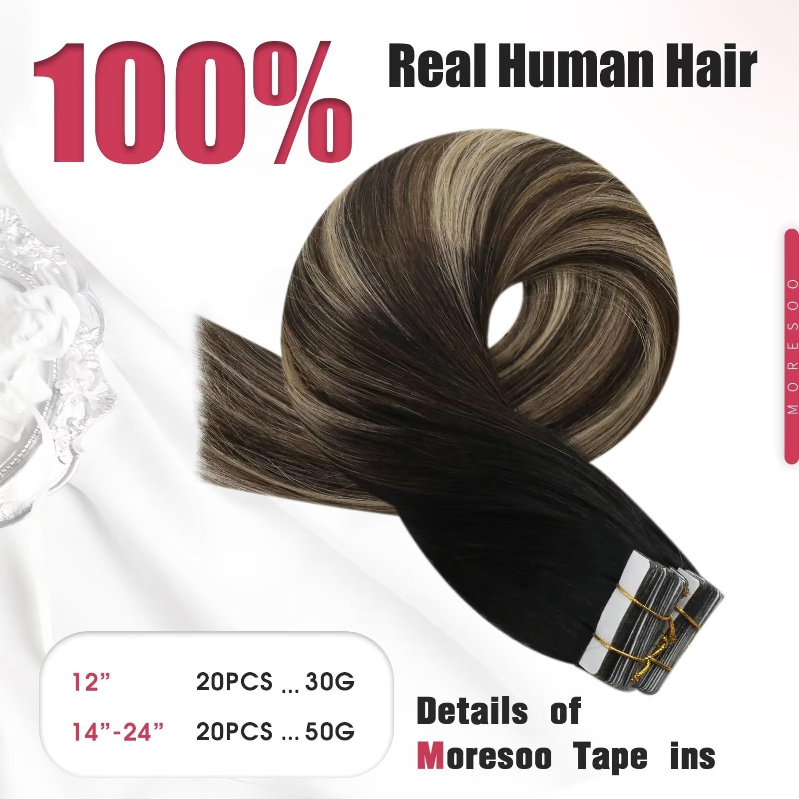 Foto 5 pulgar | Extensiones De Cabello Con Cinta Adhesiva Moresoo Balayage De Negro A Marrón - Venta Internacional.
