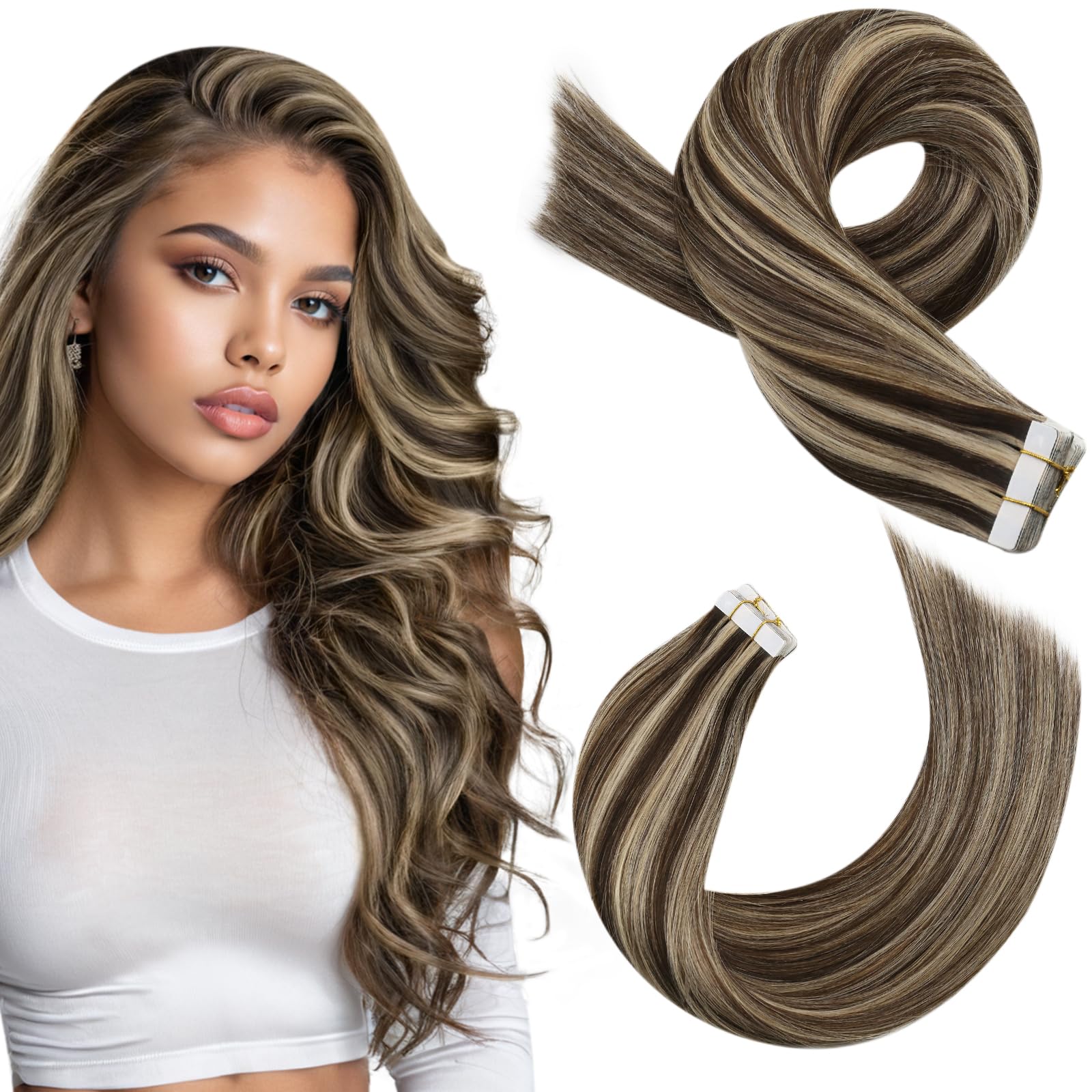 Foto 2 pulgar | Extensiones De Cabello Con Cinta Adhesiva Moresoo Brown Con Resaltes Y Rubios - Venta Internacional.