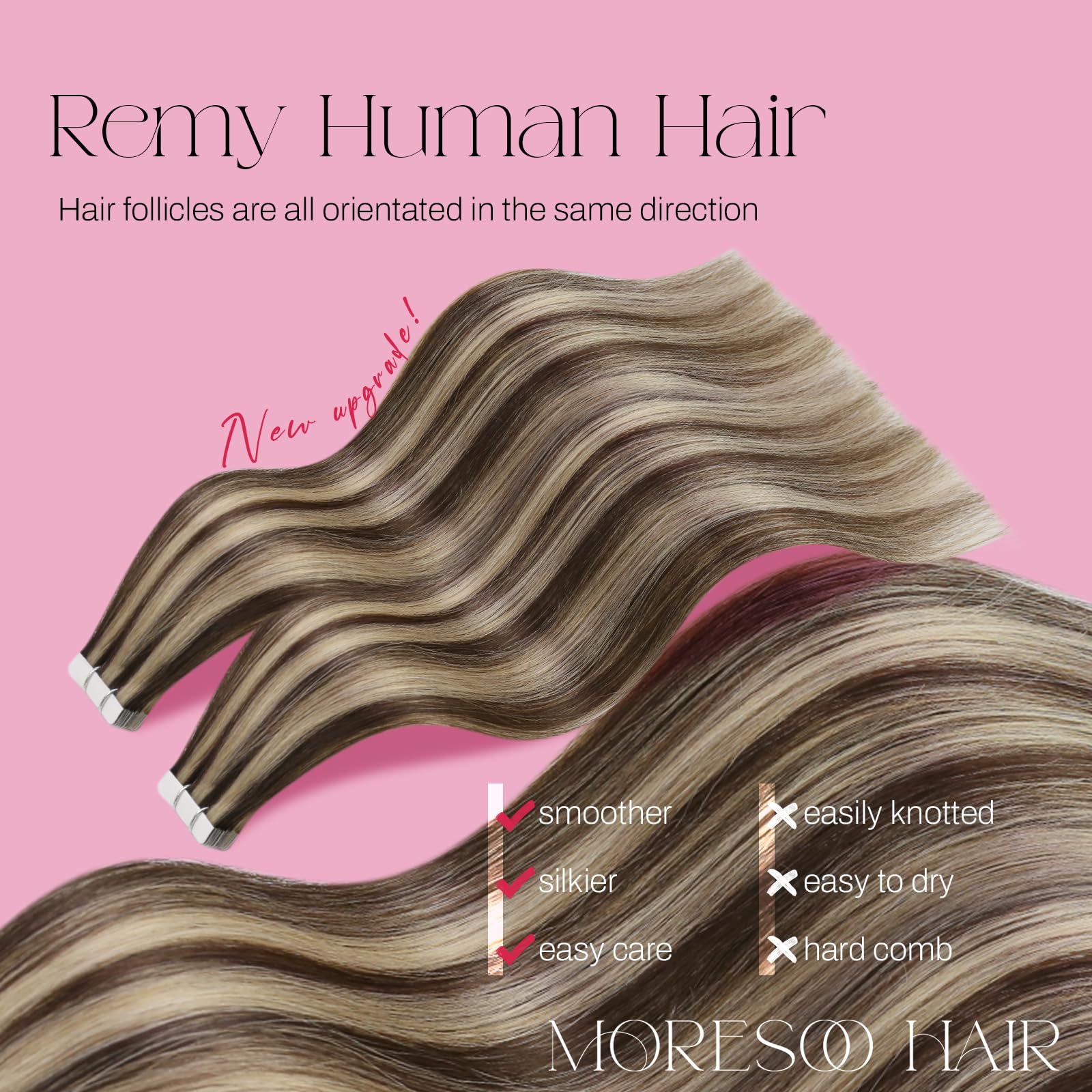 Foto 3 pulgar | Extensiones De Cabello Con Cinta Adhesiva Moresoo Brown Con Resaltes Y Rubios - Venta Internacional.