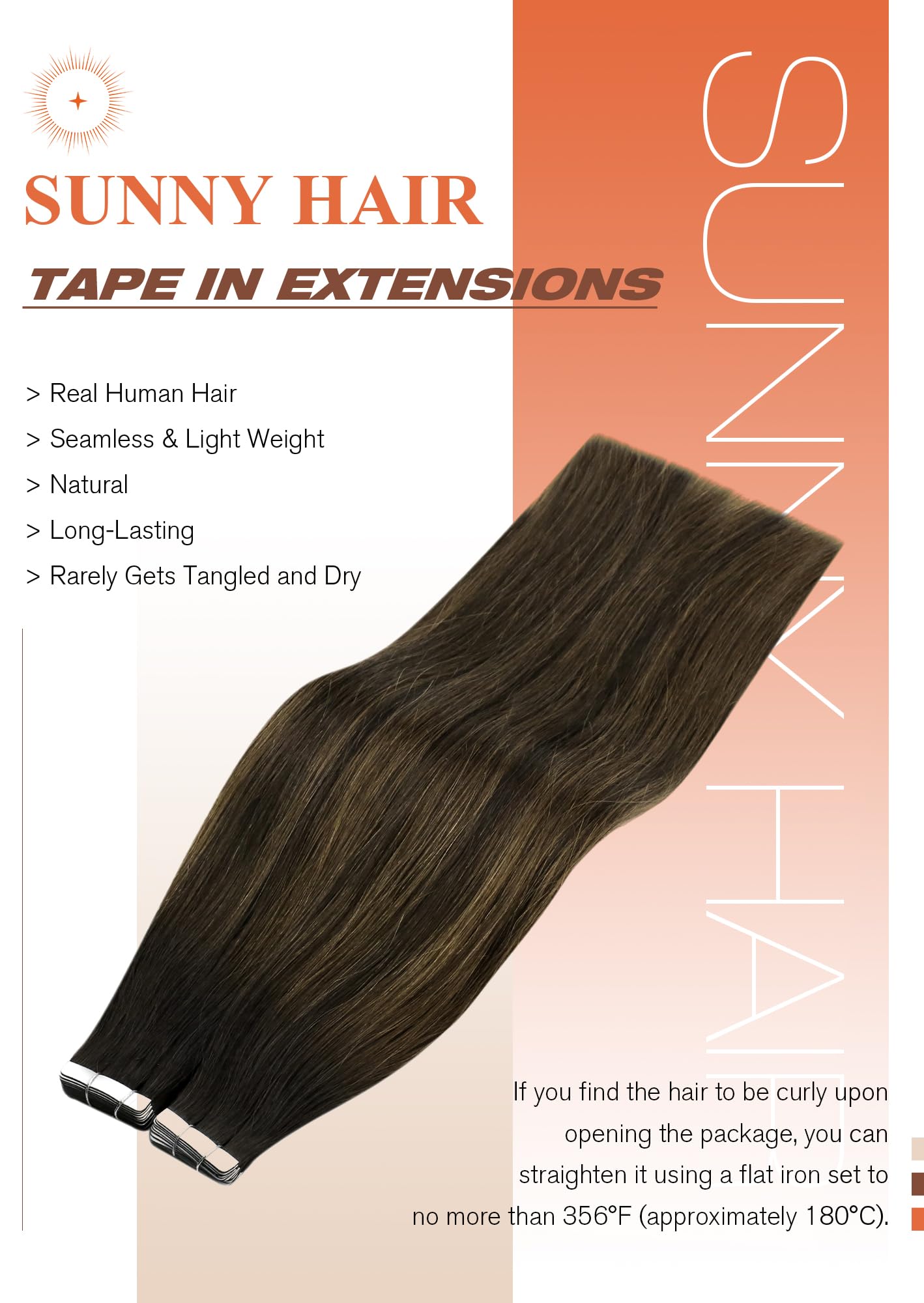 Foto 2 | Extensiones De Pelo Con Cinta Adhesiva Sunny Hair Ombre Brown, 60 Cm, 50 G - Venta Internacional.