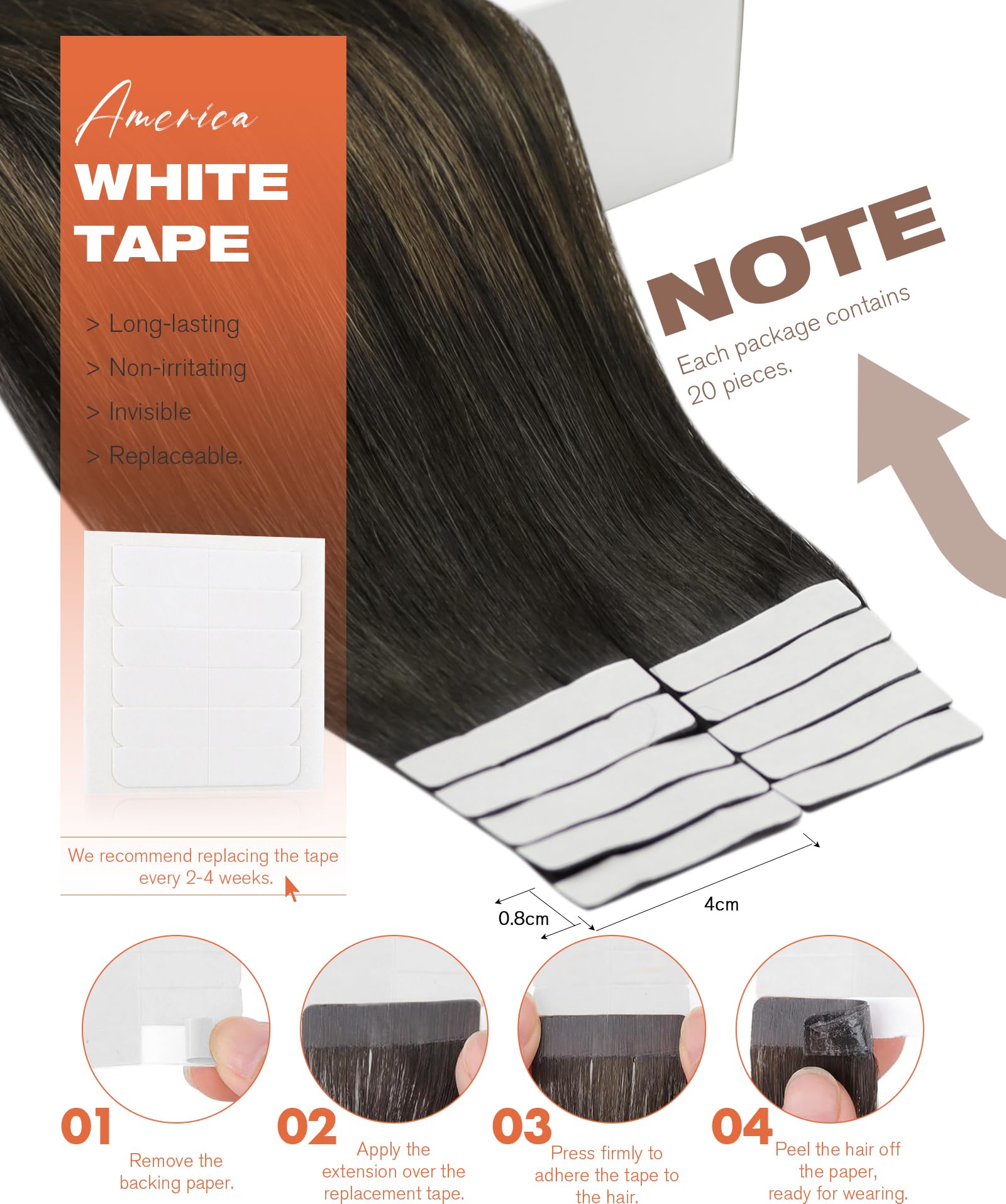 Foto 3 | Extensiones De Pelo Con Cinta Adhesiva Sunny Hair Ombre Brown, 60 Cm, 50 G - Venta Internacional.