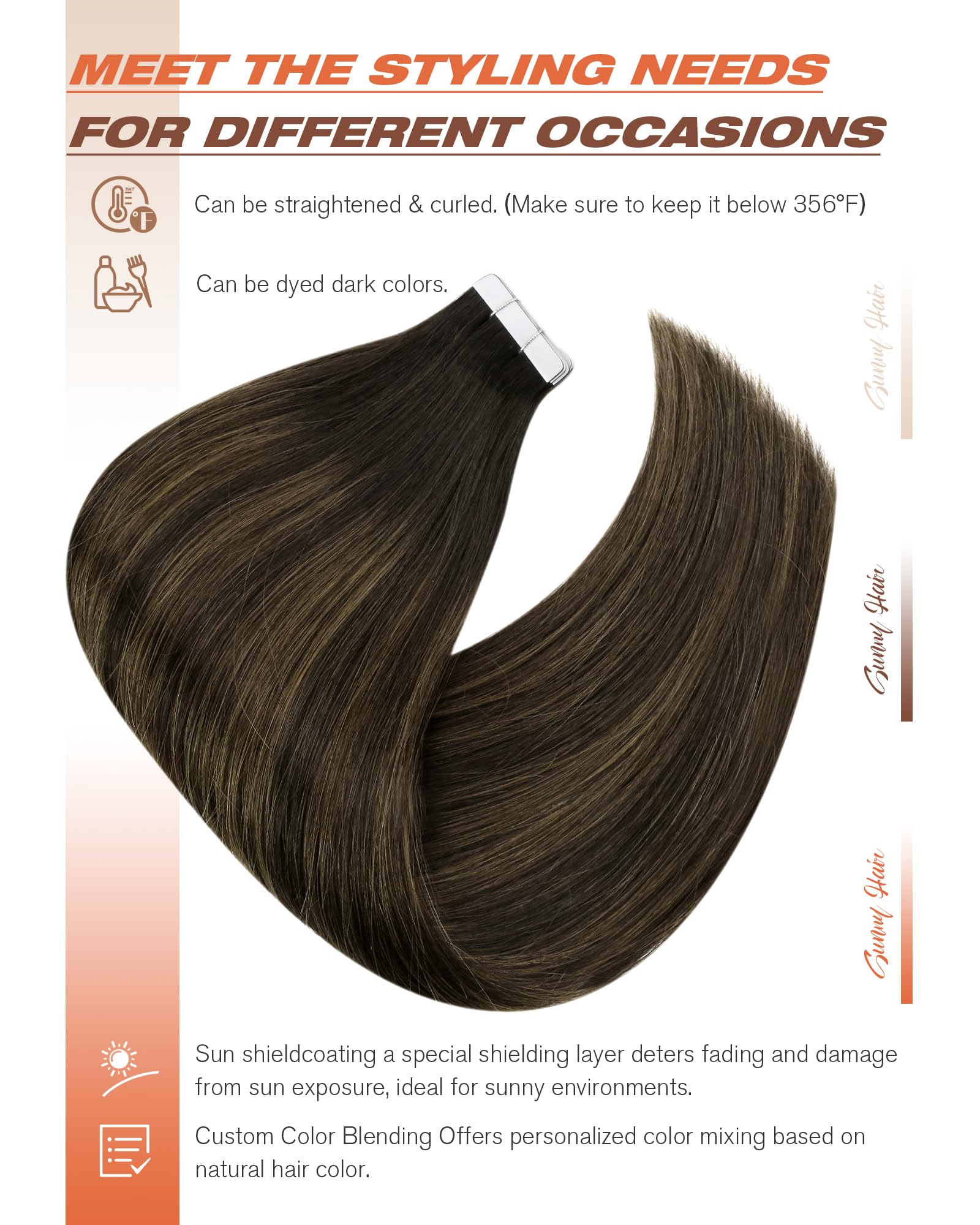 Foto 5 pulgar | Extensiones De Pelo Con Cinta Adhesiva Sunny Hair Ombre Brown, 60 Cm, 50 G - Venta Internacional.