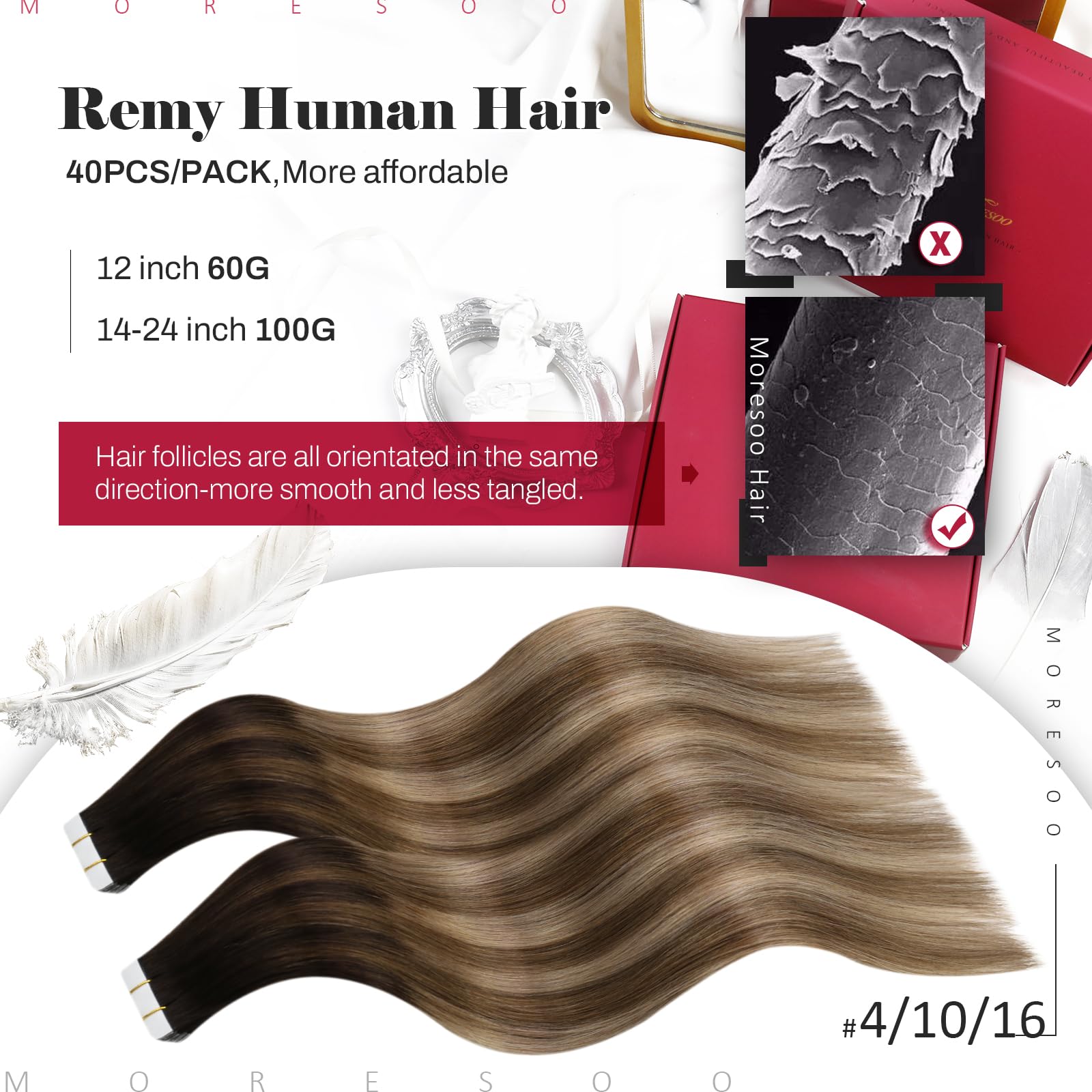 Foto 3 pulgar | Extensiones De Cabello Con Cinta Adhesiva Moresoo Balayage Brown, 100 G, 20 Pulgadas - Venta Internacional.