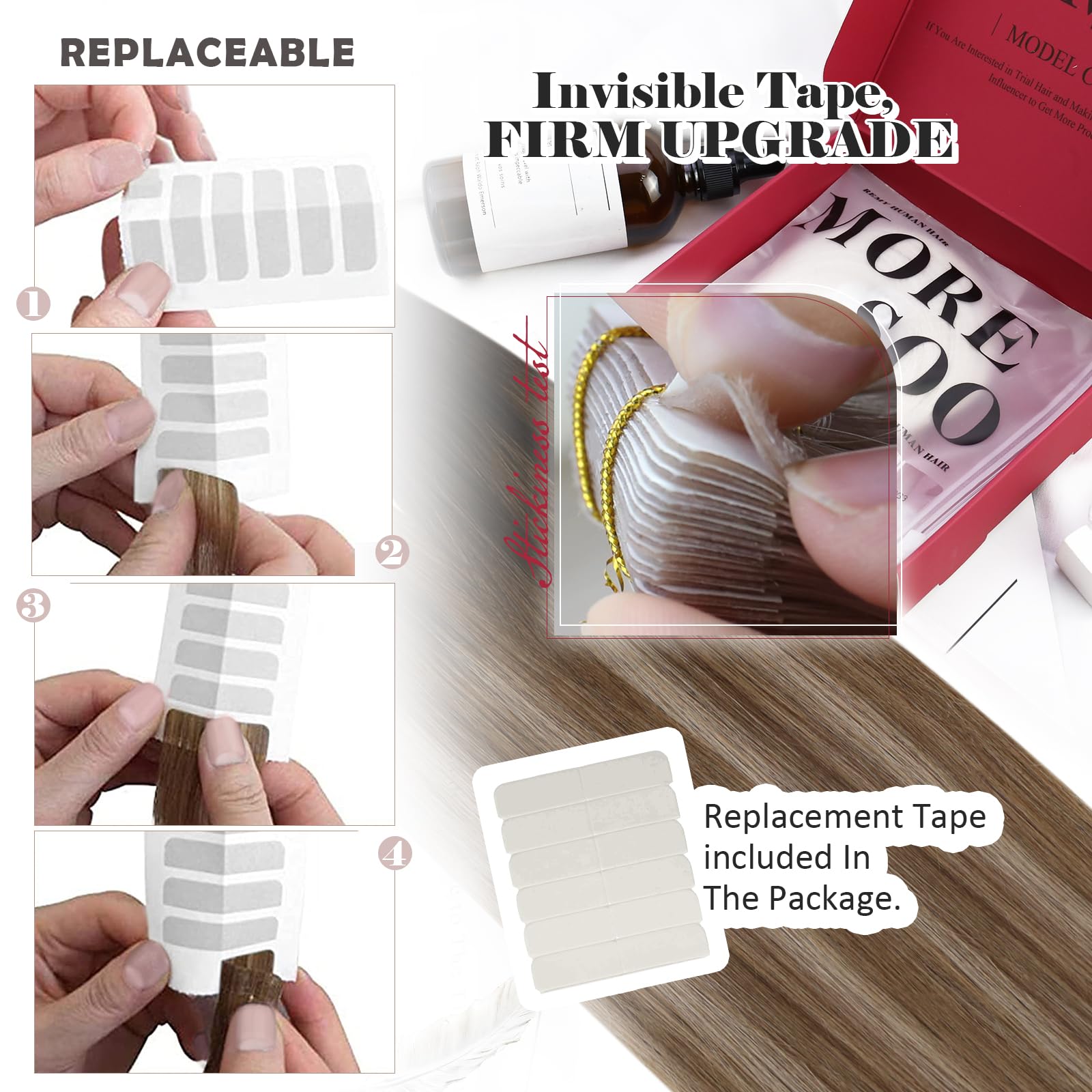 Foto 5 pulgar | Extensiones De Cabello Con Cinta Adhesiva Moresoo Balayage Brown, 100 G, 20 Pulgadas - Venta Internacional.