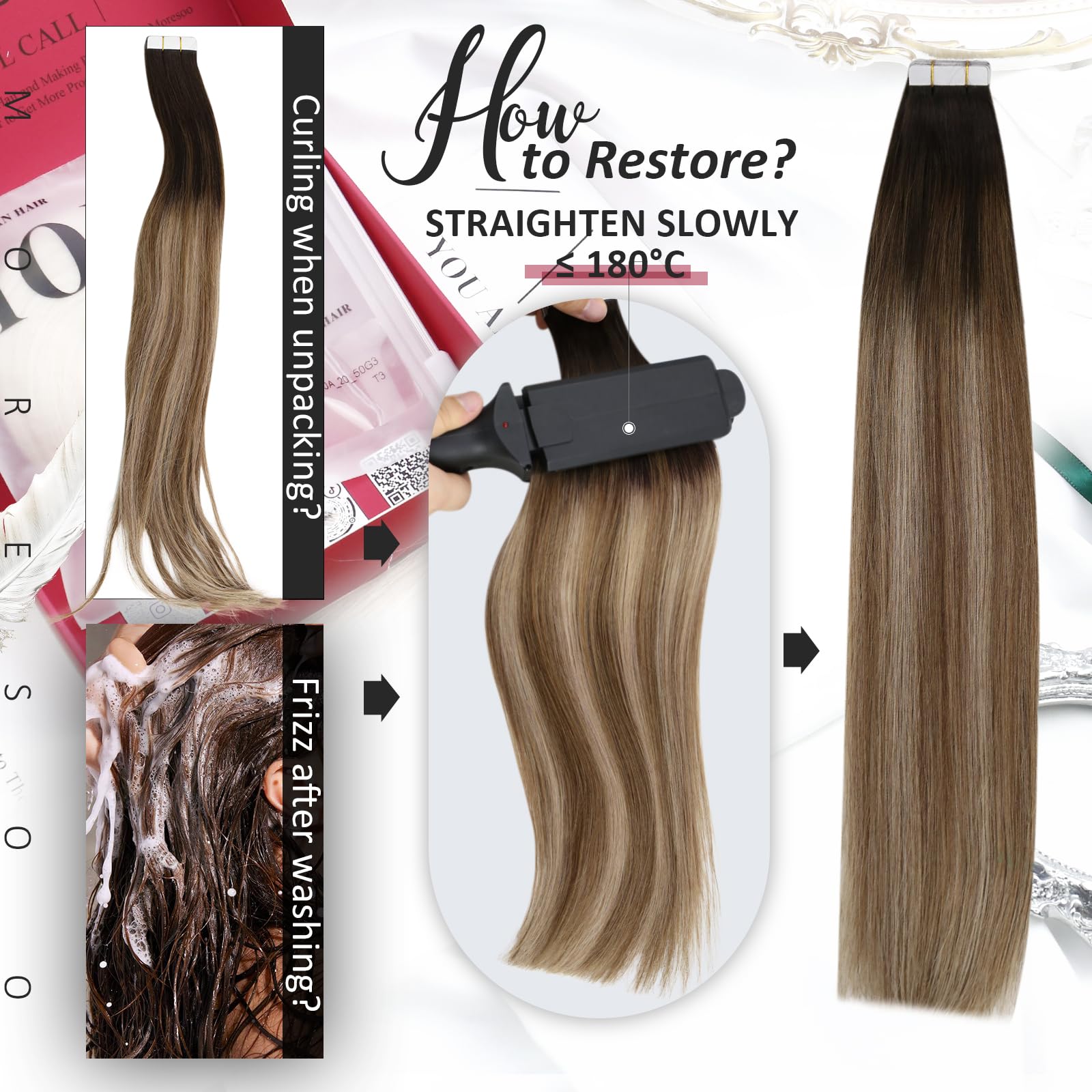 Foto 6 pulgar | Extensiones De Cabello Con Cinta Adhesiva Moresoo Balayage Brown, 100 G, 20 Pulgadas - Venta Internacional.
