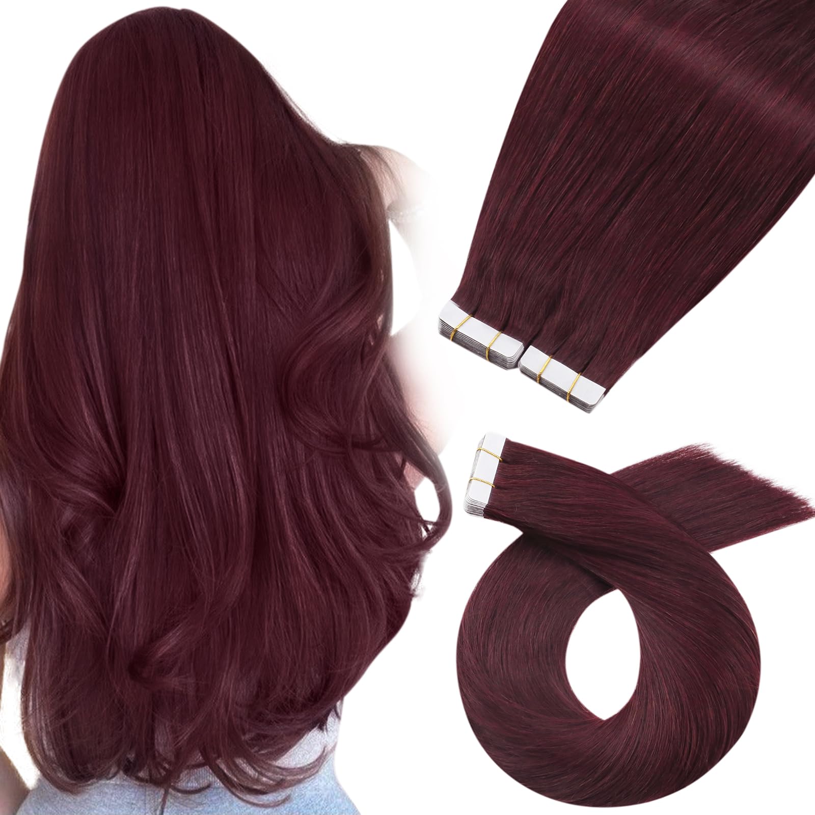 Foto 2 pulgar | Extensiones De Cabello Con Cinta Adhesiva Moresoo Burgundy, 40 Unidades, 100 G, 99 J - Venta Internacional.