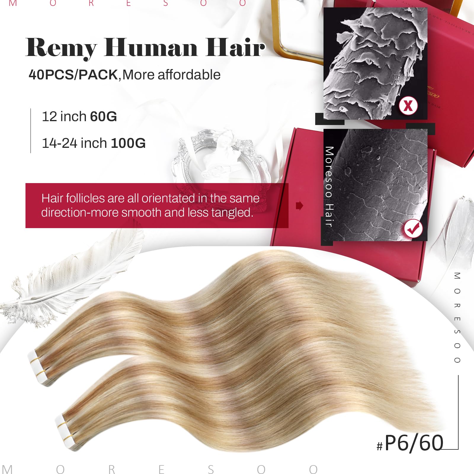 Foto 3 pulgar | Extensiones De Cabello Humano Corto Moresoo Con Cinta Adhesiva, 30 Cm, 40 Unidades - Venta Internacional.