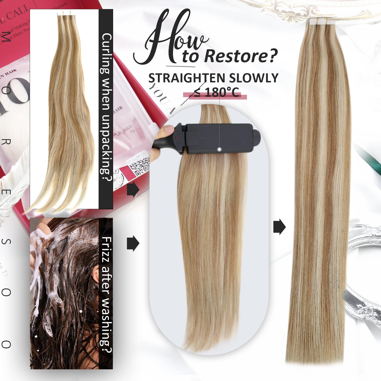 Foto 6 pulgar | Extensiones De Cabello Humano Corto Moresoo Con Cinta Adhesiva, 30 Cm, 40 Unidades - Venta Internacional.