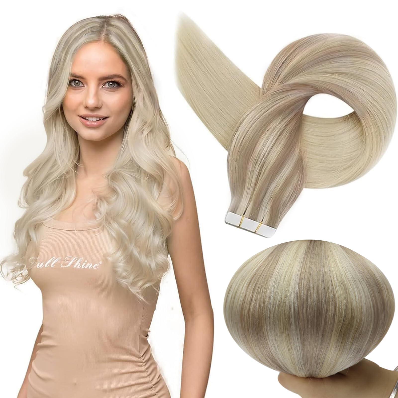 Foto 2 pulgar | Extensiones De Cabello Con Cinta Adhesiva Full Shine, 50 G, 20 Cm, De Rubio Ceniza A Rubio - Venta Internacional.