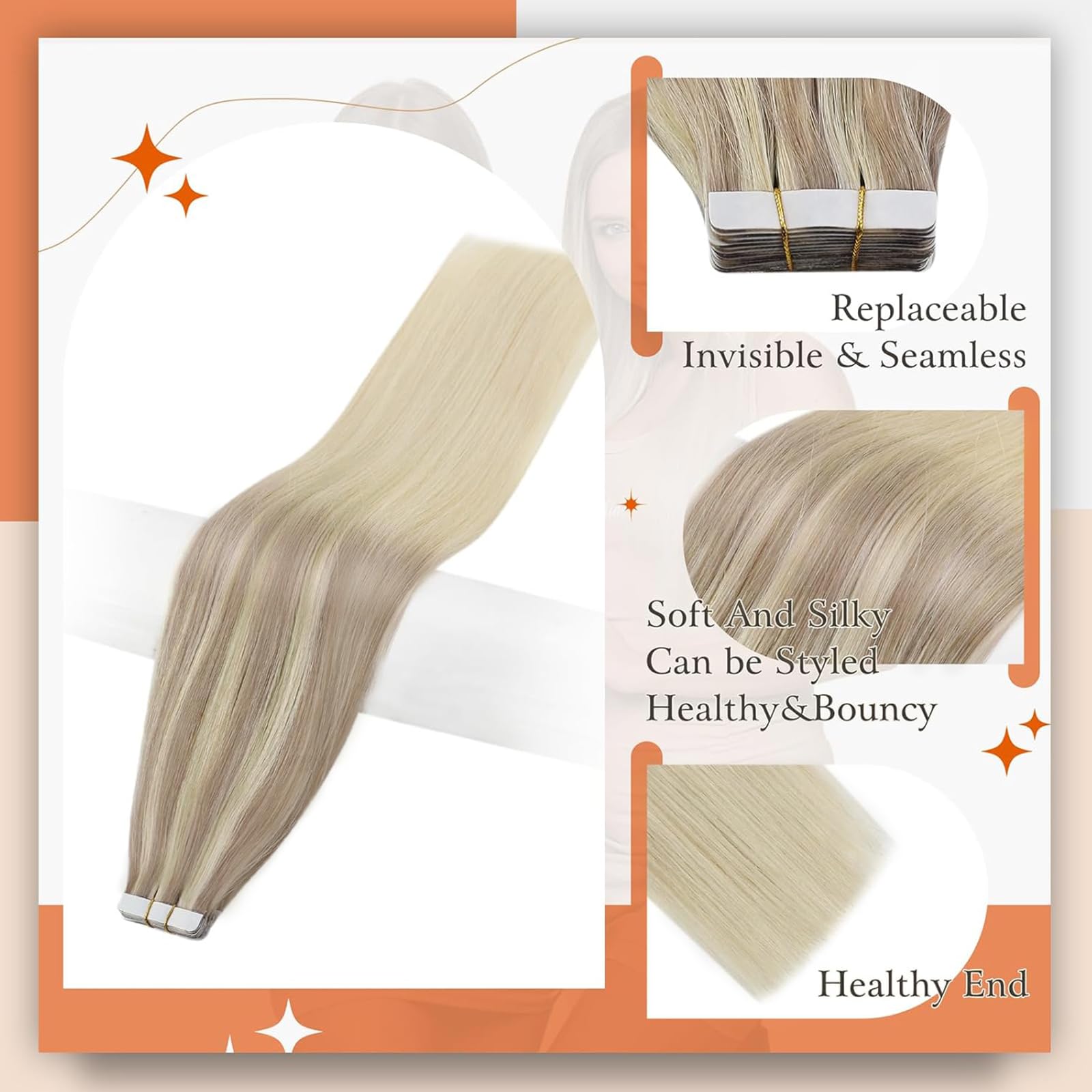 Foto 3 pulgar | Extensiones De Cabello Con Cinta Adhesiva Full Shine, 50 G, 20 Cm, De Rubio Ceniza A Rubio - Venta Internacional.