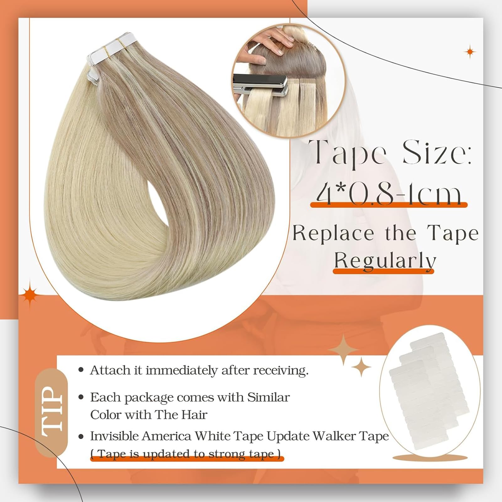 Foto 5 pulgar | Extensiones De Cabello Con Cinta Adhesiva Full Shine, 50 G, 20 Cm, De Rubio Ceniza A Rubio - Venta Internacional.