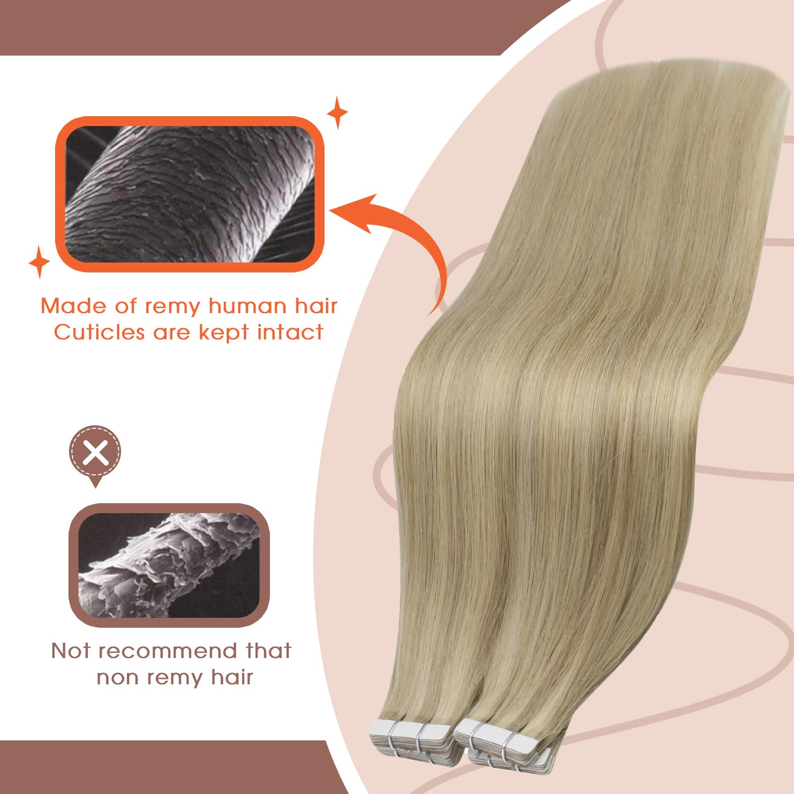 Foto 2 | Extensiones De Pelo Con Cinta Adhesiva, Cabello Humano Rubio, 22 Cm - Venta Internacional.