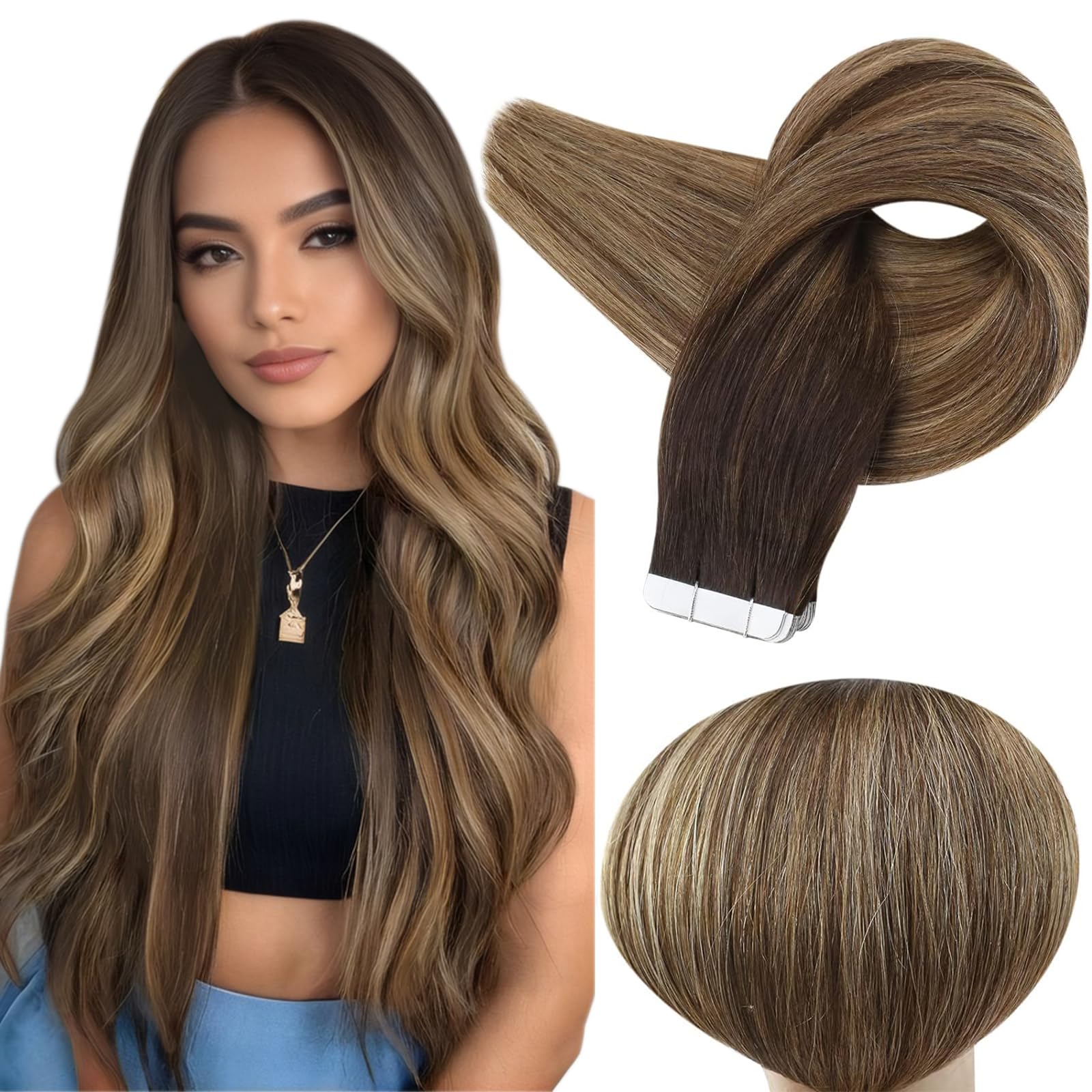 Foto 2 pulgar | Extensiones De Cabello Full Shine Tape En Cabello Humano Castaño, 50 G - Venta Internacional.