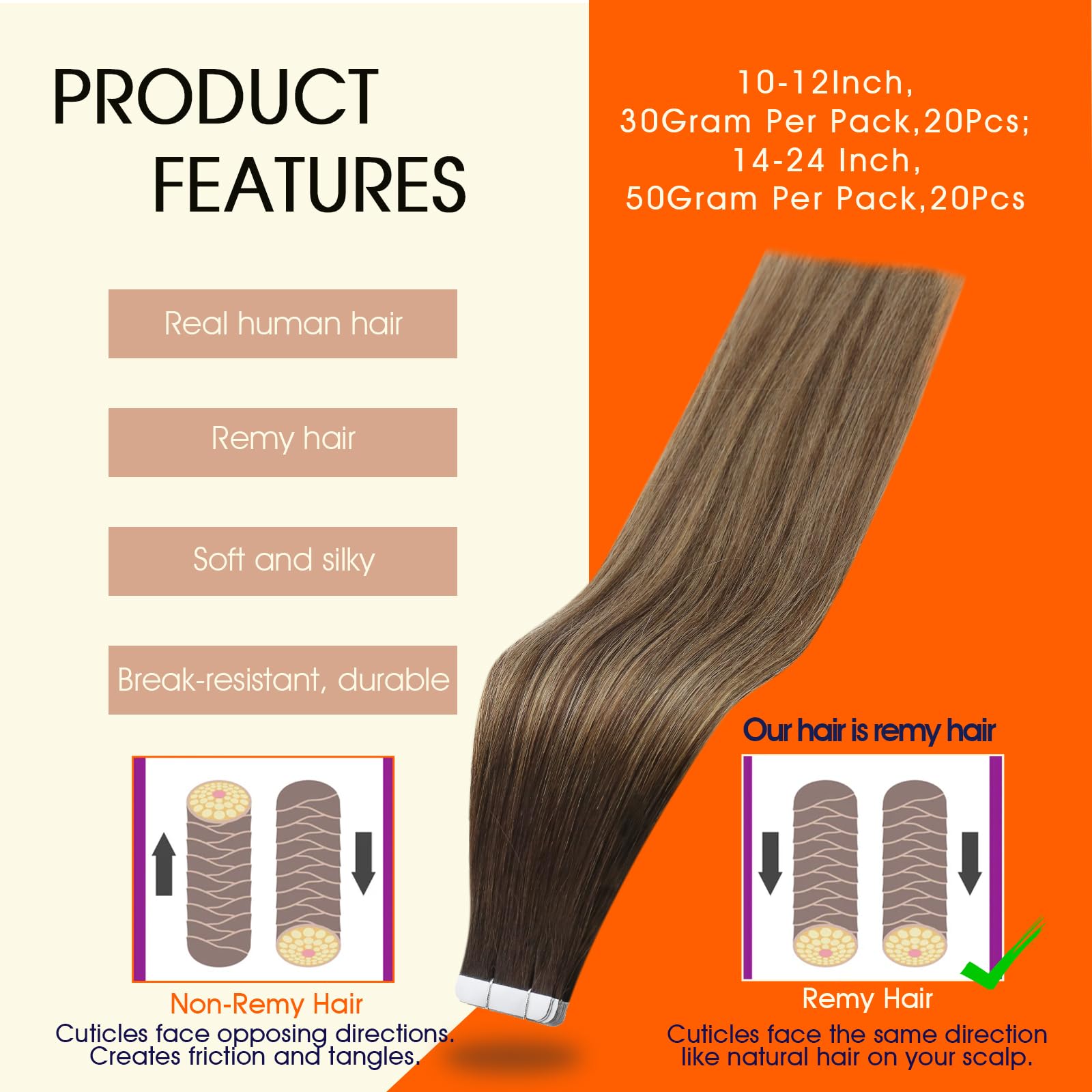 Foto 3 pulgar | Extensiones De Cabello Full Shine Tape En Cabello Humano Castaño, 50 G - Venta Internacional.