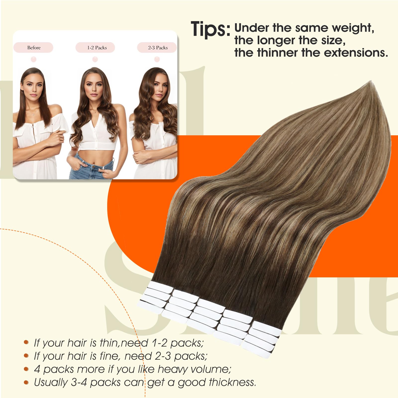 Foto 4 pulgar | Extensiones De Cabello Full Shine Tape En Cabello Humano Castaño, 50 G - Venta Internacional.