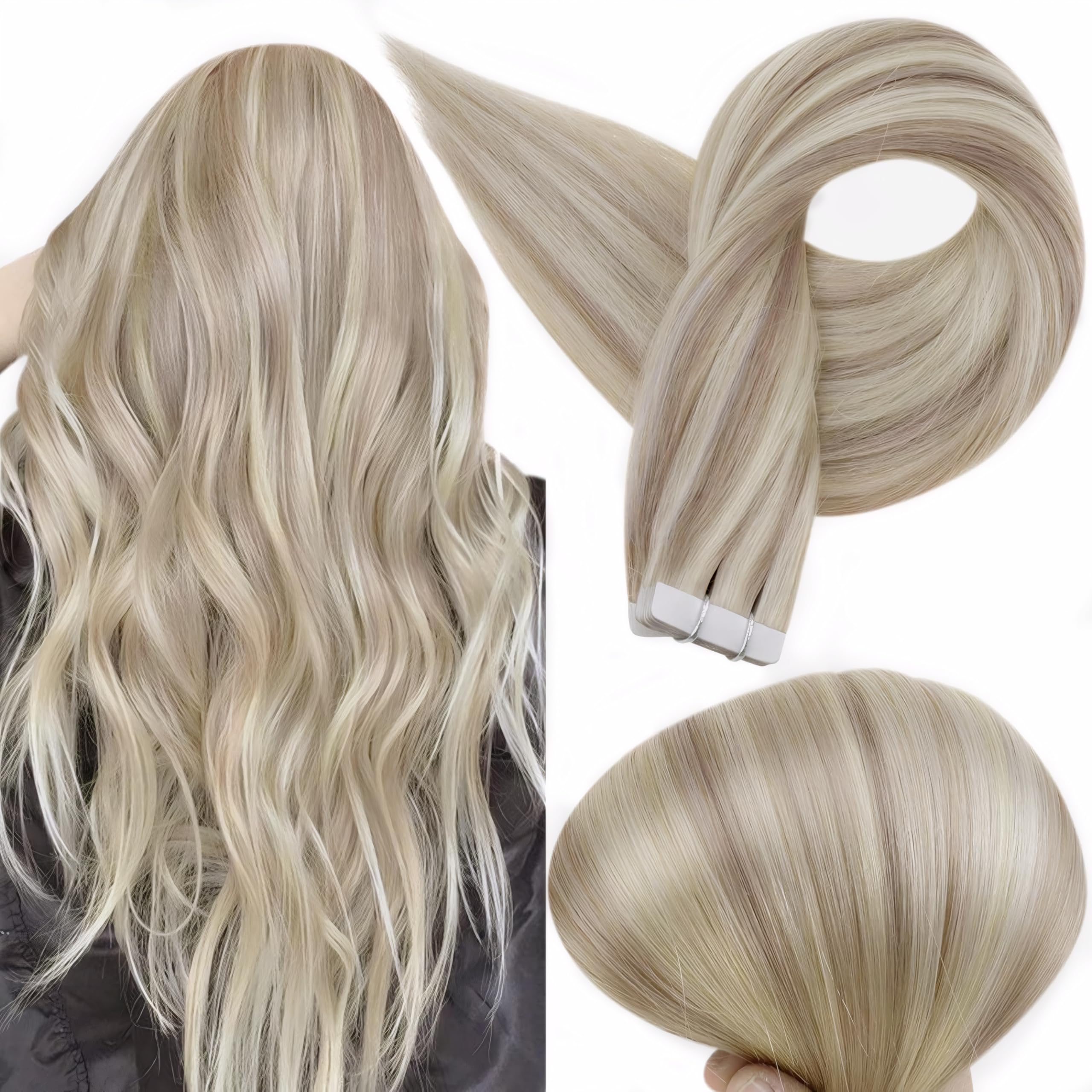 Foto 2 pulgar | Extensiones De Cabello Humano Con Cinta Adhesiva, Brillo Completo, 60 Cm, 50 G, Rubio Ceniza - Venta Internacional.