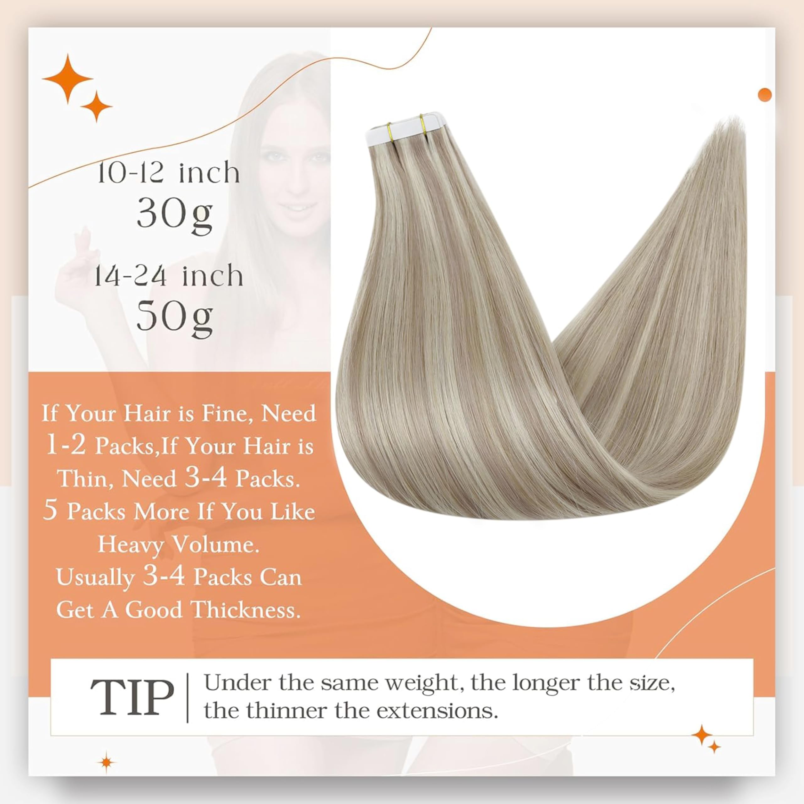 Foto 5 pulgar | Extensiones De Cabello Humano Con Cinta Adhesiva, Brillo Completo, 60 Cm, 50 G, Rubio Ceniza - Venta Internacional.