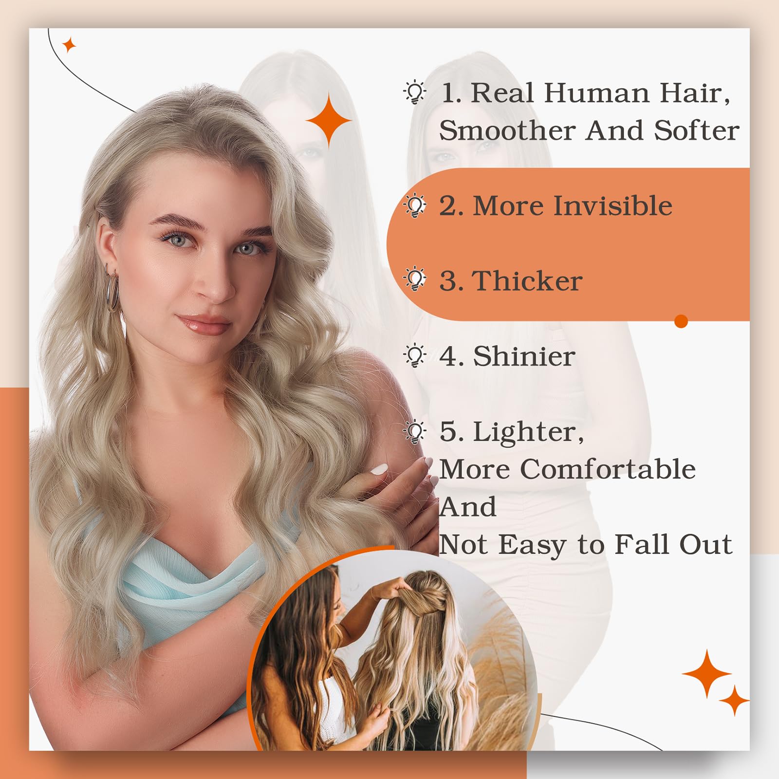 Foto 8 pulgar | Extensiones De Cabello Humano Con Cinta Adhesiva, Brillo Completo, 60 Cm, 50 G, Rubio Ceniza - Venta Internacional.
