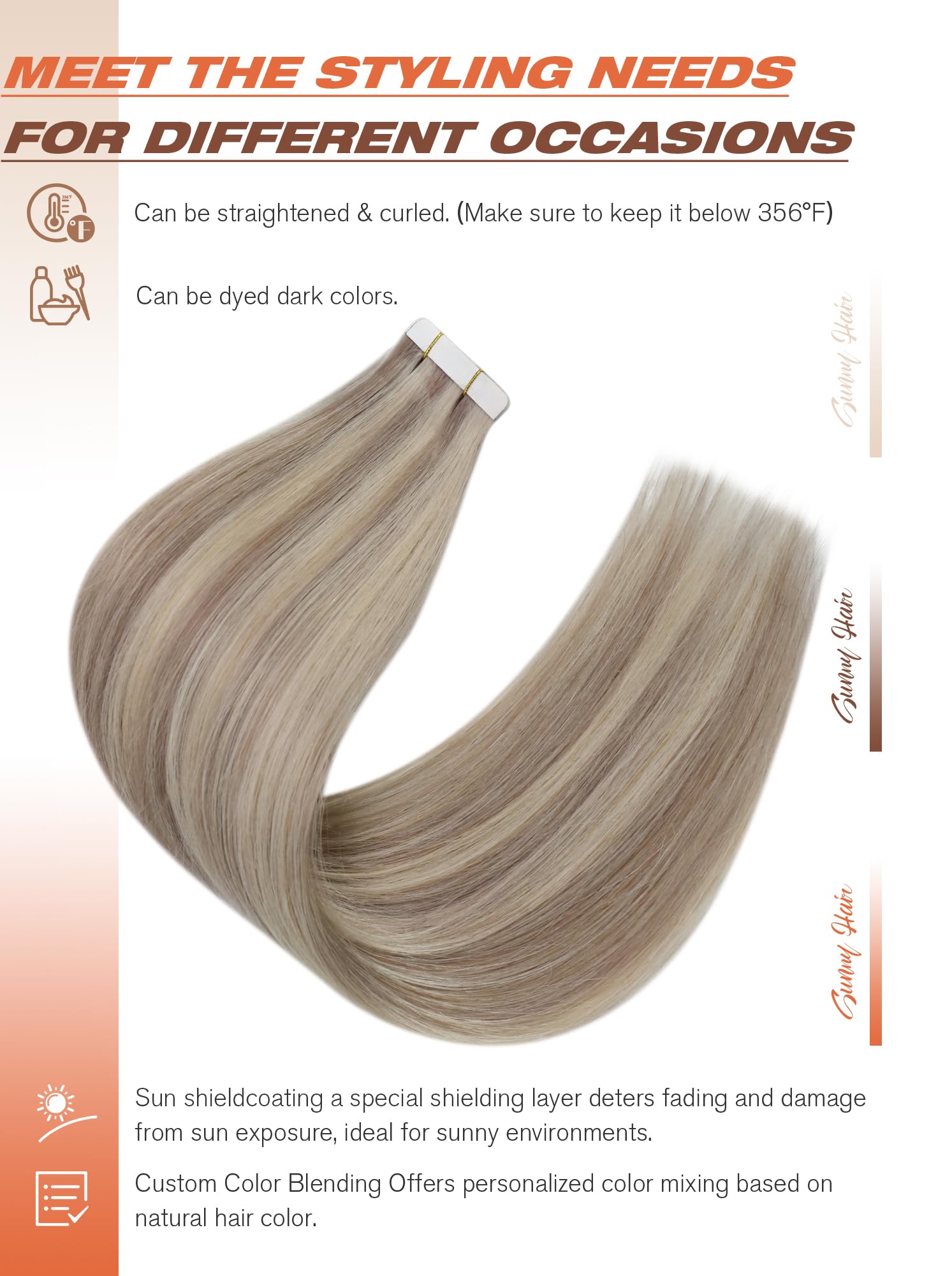 Foto 5 pulgar | Extensiones De Pelo Con Cinta Adhesiva Sunny Hair Dirty Blonde Highlight, 60 Cm - Venta Internacional.