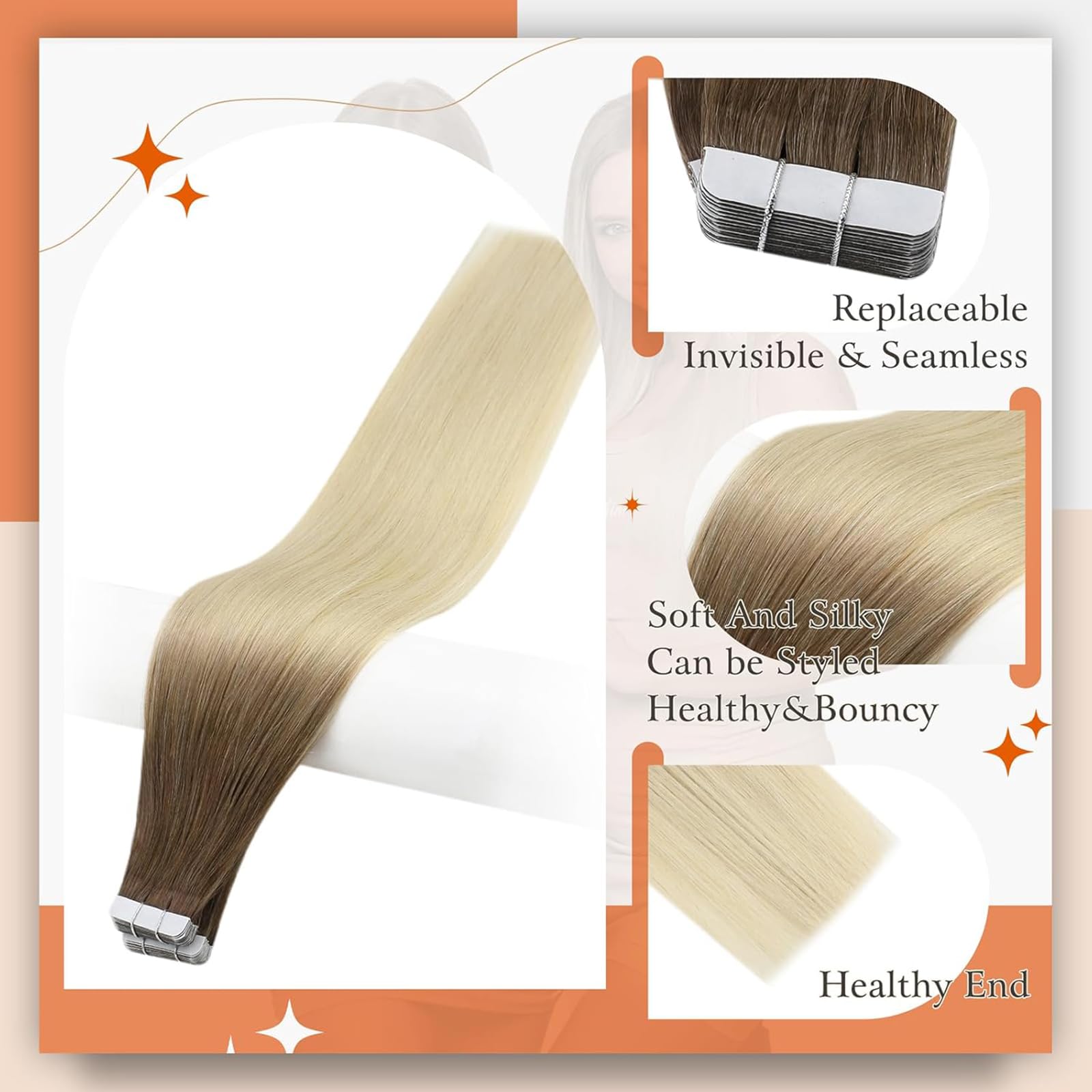 Foto 2 | Extensiones De Cabello Con Cinta Adhesiva Full Shine Balayage 3/8/613, 50 G - Venta Internacional.